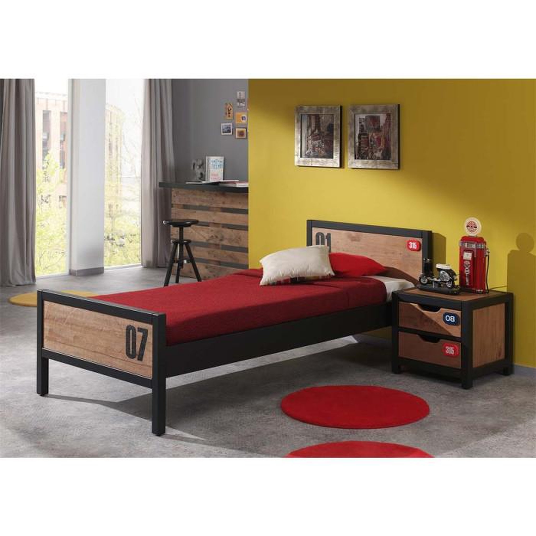 Paris Prix Pack - Lit Enfant & Chevet  Alex  90x200cm Marron & Noir