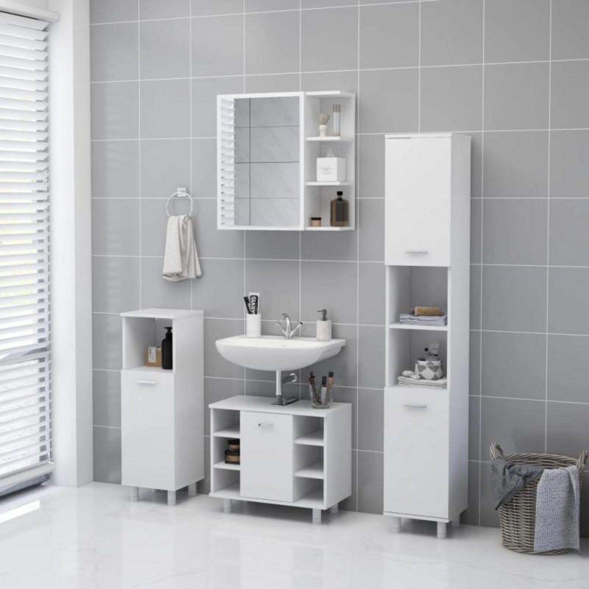 VIDAXL Armoire à miroir de salle de bain Blanc Bois d'ingénierie
