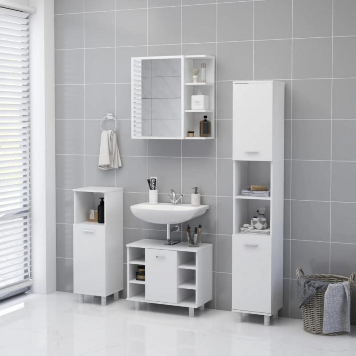 VIDAXL Armoire à miroir de salle de bain Blanc Bois d'ingénierie