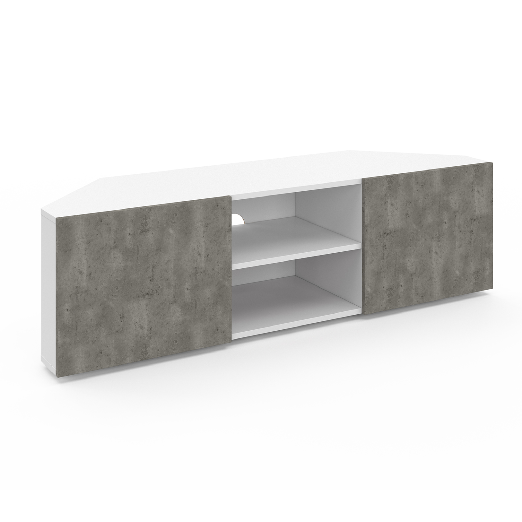 ID MARKET Meuble tv 110 cm d'angle eli blanc portes effet béton