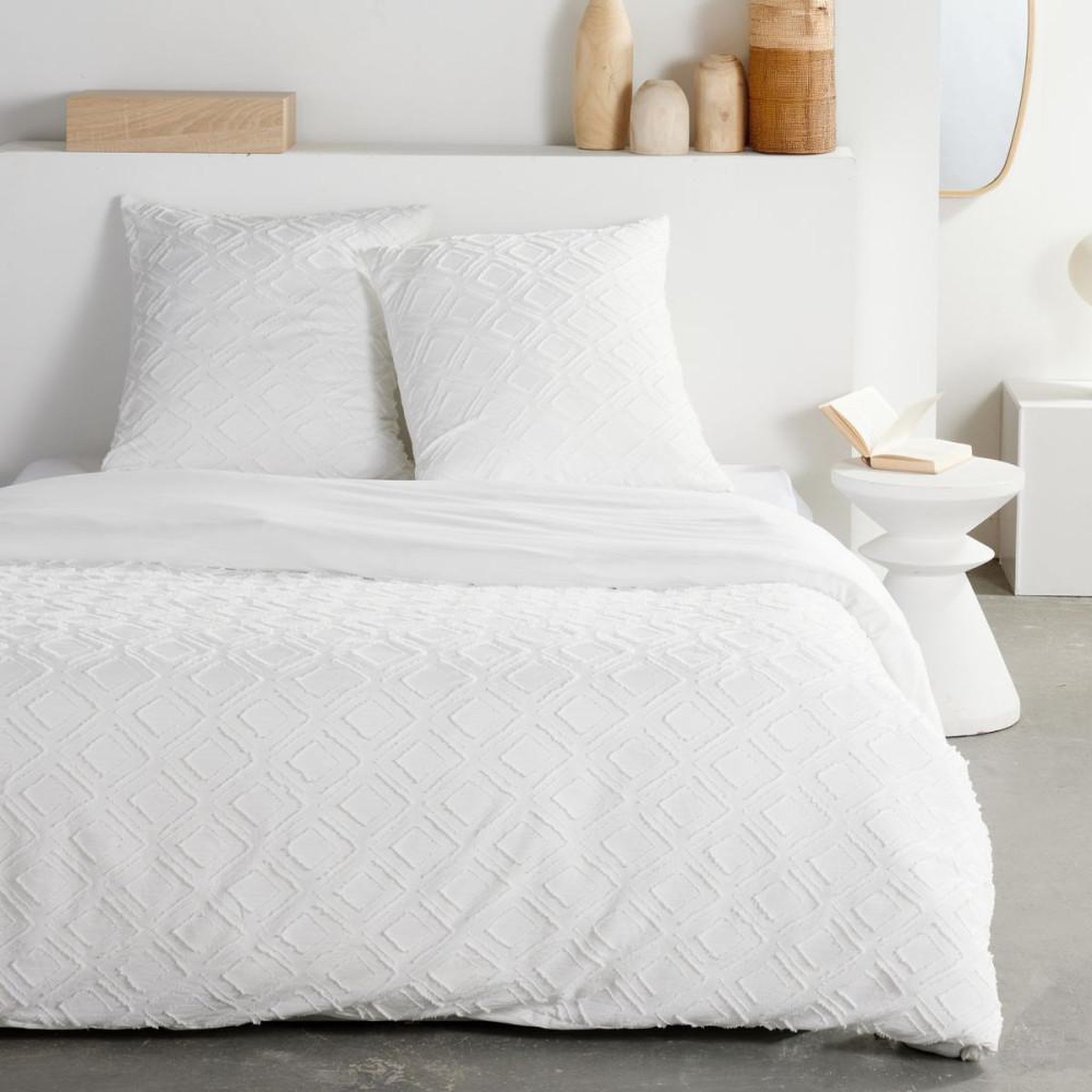 Today Parure de lit - TODAY - Essential - 2 personnes - 220 x 240 cm - Effet tufté losange blanc