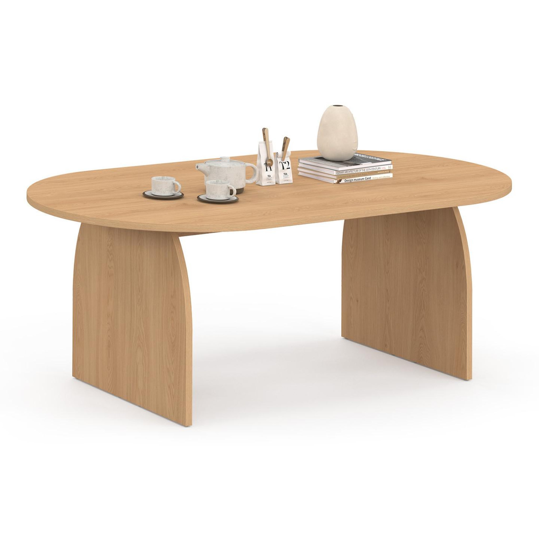 ID MARKET Table basse japandi ovale edith 110 cm bois effet hêtre