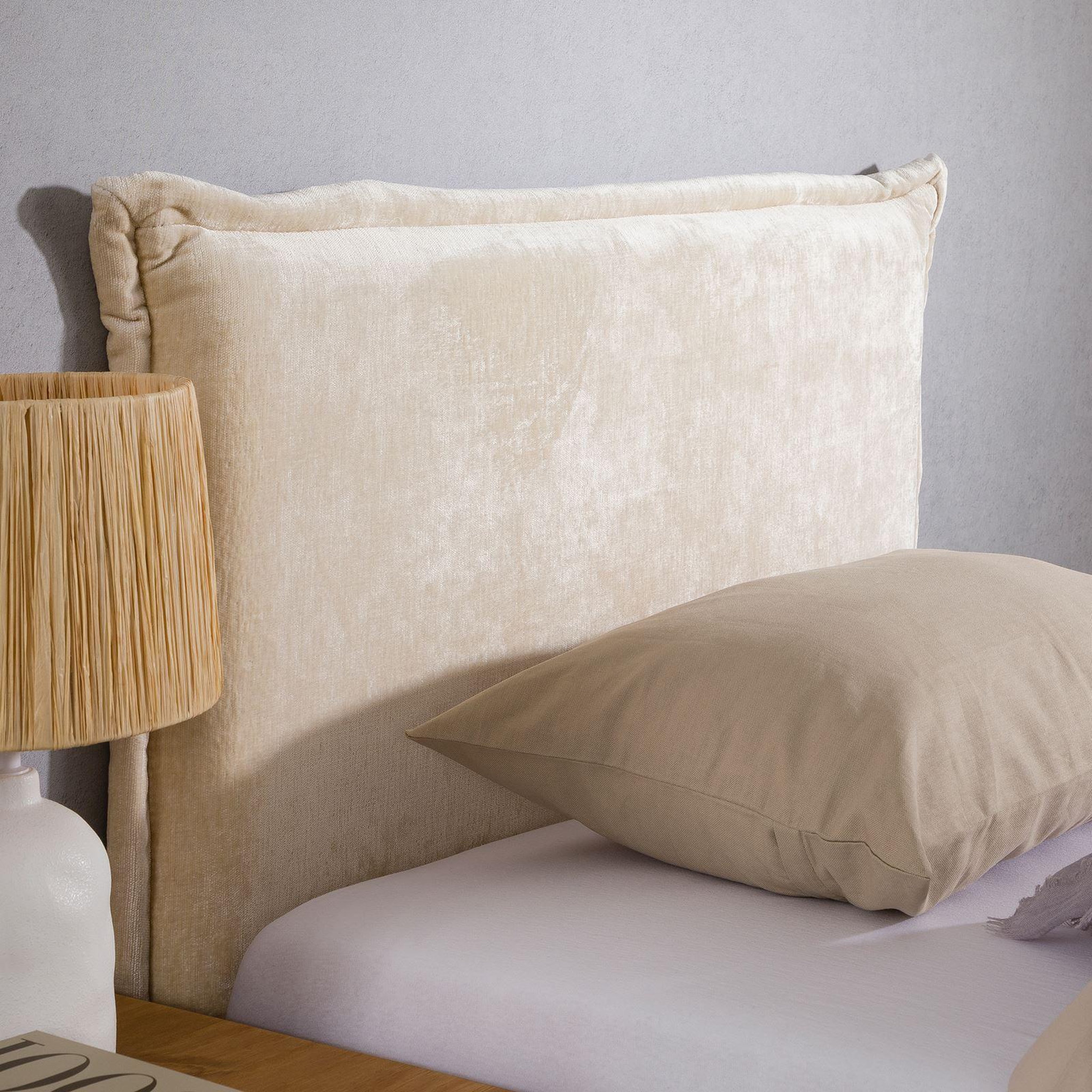 Voir la diapositive 5 : IDIMEX Tête de lit DELMO 90 sur pieds, en tissu