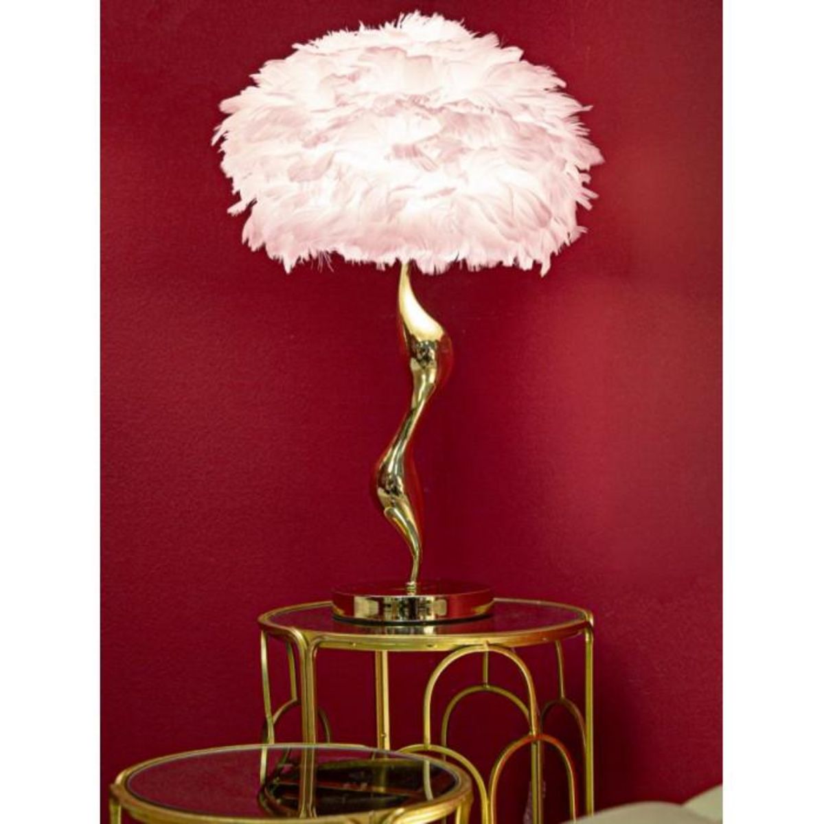 Paris Prix Lampe à Poser Imitation Plume  Slim  63cm Or & Rose