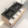 Aurlane Pack Meuble de salle de bain 130x50 cm MDF Chêne blond - 2 Tiroirs + vasque verre noir