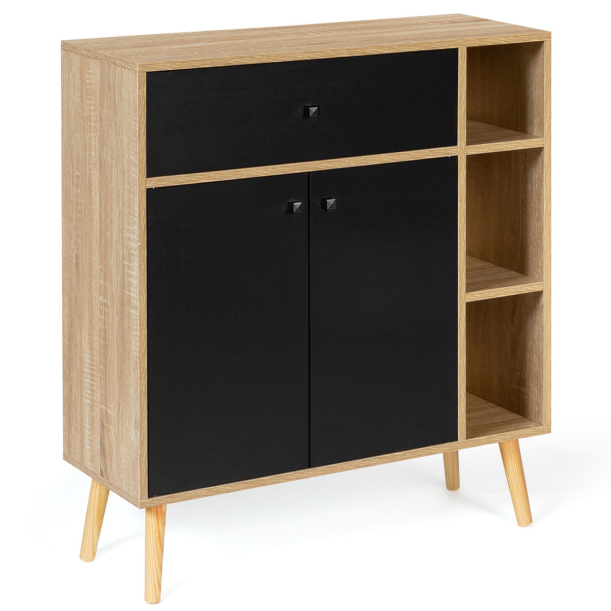 ID MARKET Meuble de rangement EMMIE scandinave bois et noir avec placard et tiroir