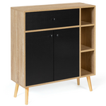 ID MARKET Meuble de rangement EMMIE scandinave bois et noir avec placard et tiroir