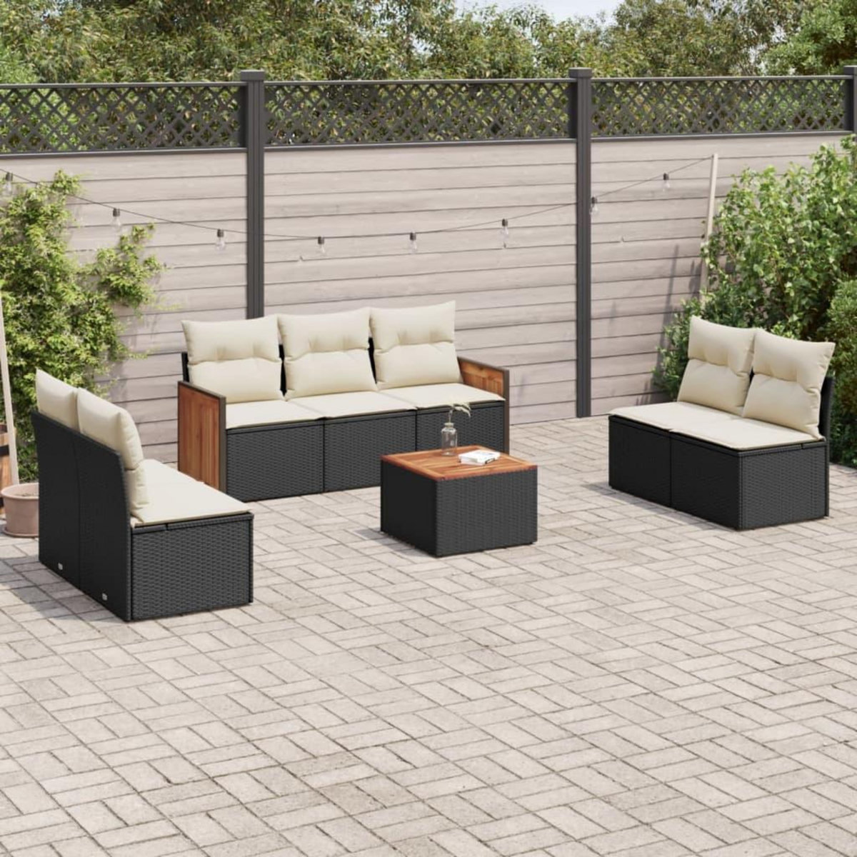VIDAXL Salon de jardin 8 pcs avec coussins noir resine tressee