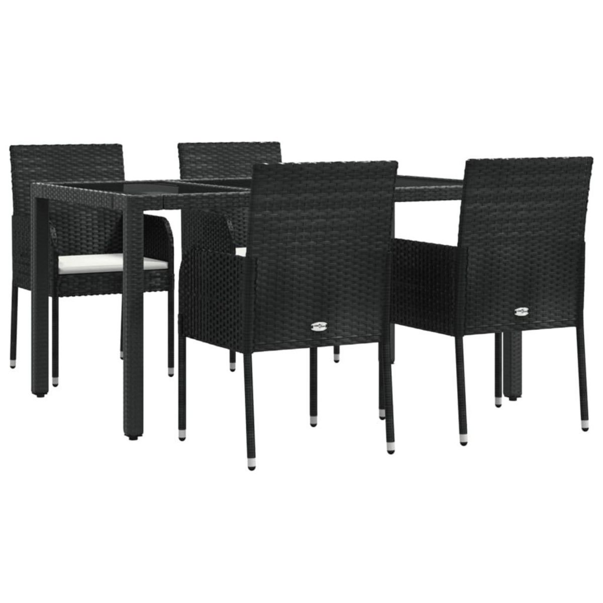 VIDAXL Ensemble a manger de jardin coussins 5pcs Noir Resine tressee