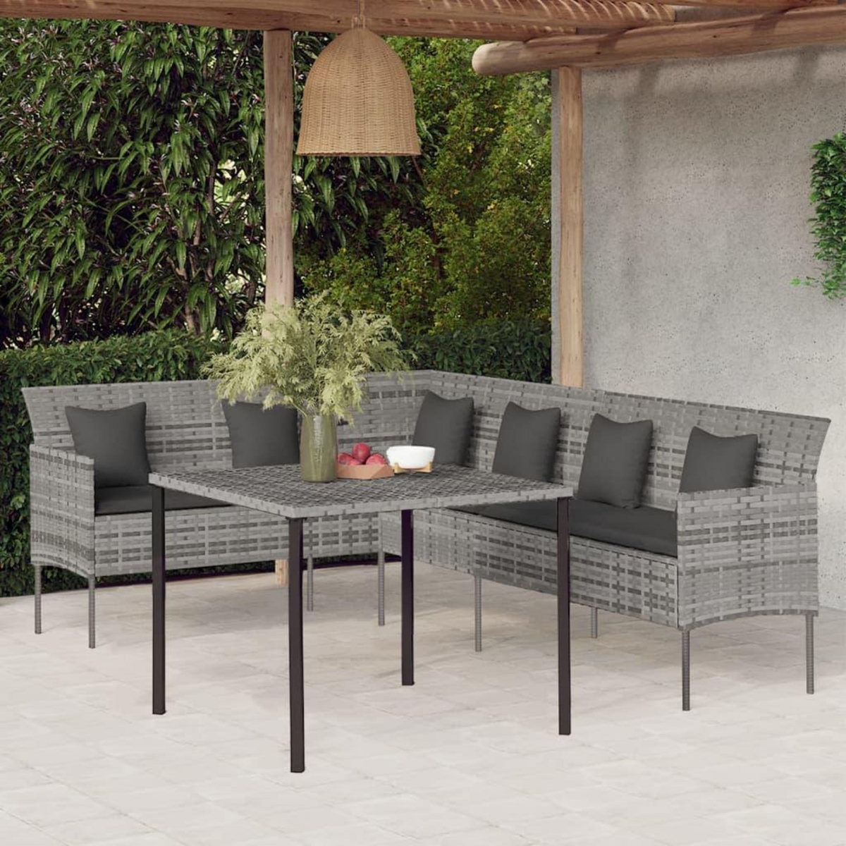 VIDAXL Ensemble a manger de jardin et coussins 2 pcs gris rotin