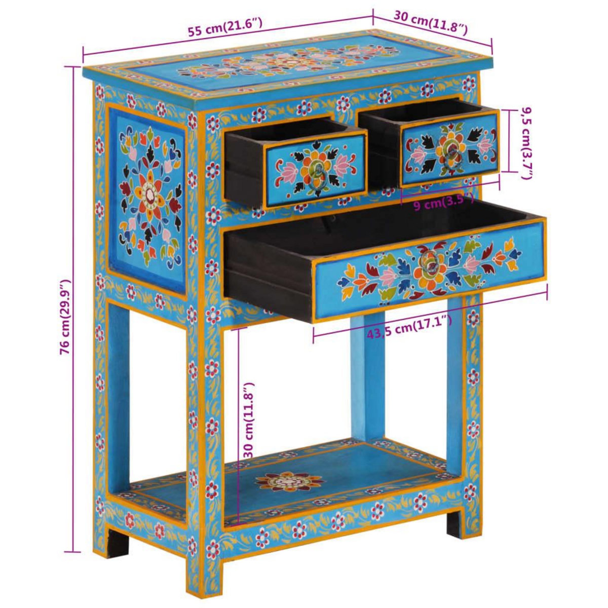 VIDAXL Buffet turquoise 55x30x76 cm bois massif de manguier