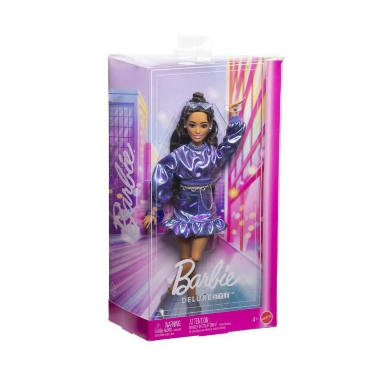 BARBIE Barbie - Poupée Deluxe Style - Haut et jupe bleu métallisé - Brune - Barbie - JFP42