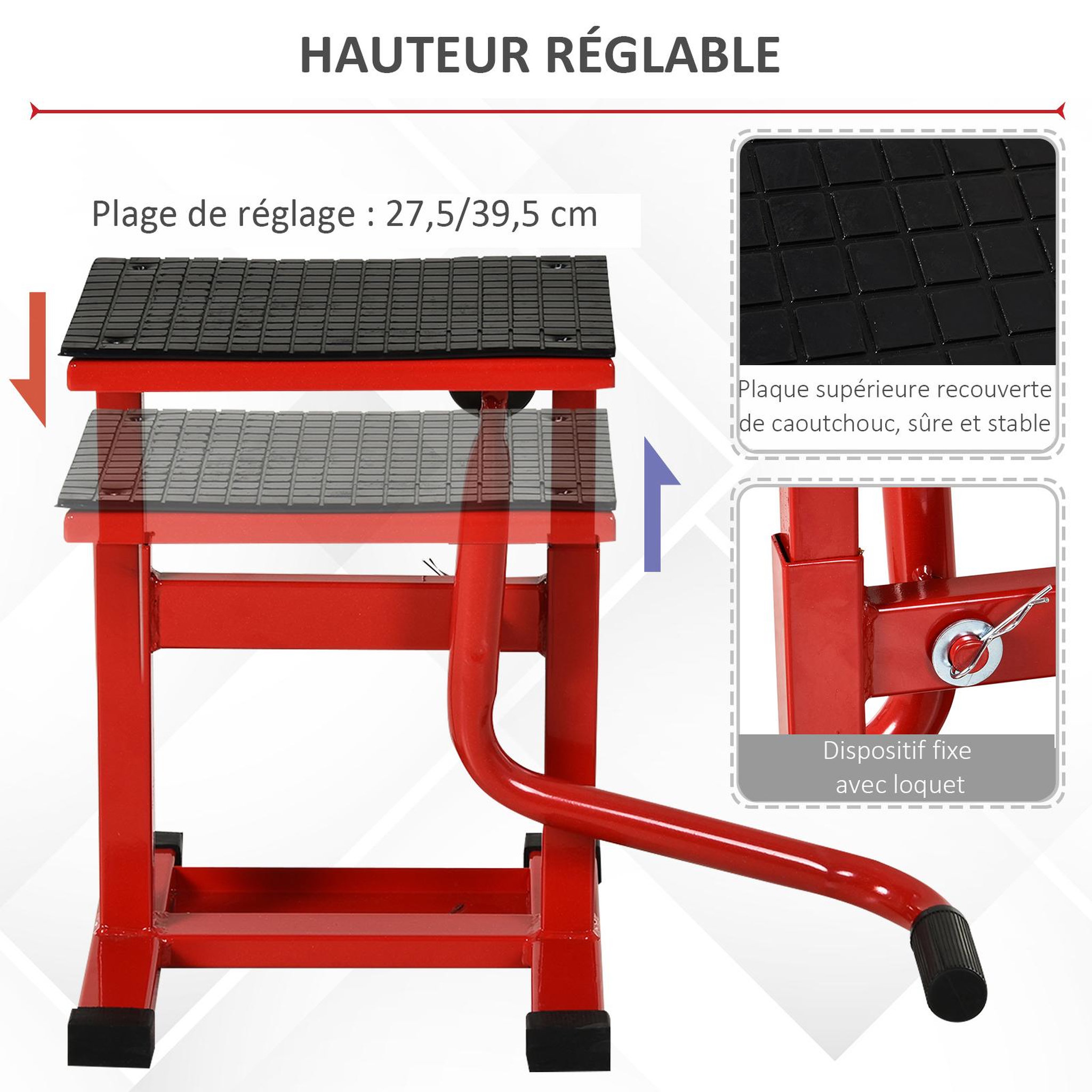 Voir la diapositive 4 : HOMCOM Lève moto béquille d'atelier stand moto tout-terrain moto cross supermotard hauteur réglable rouge