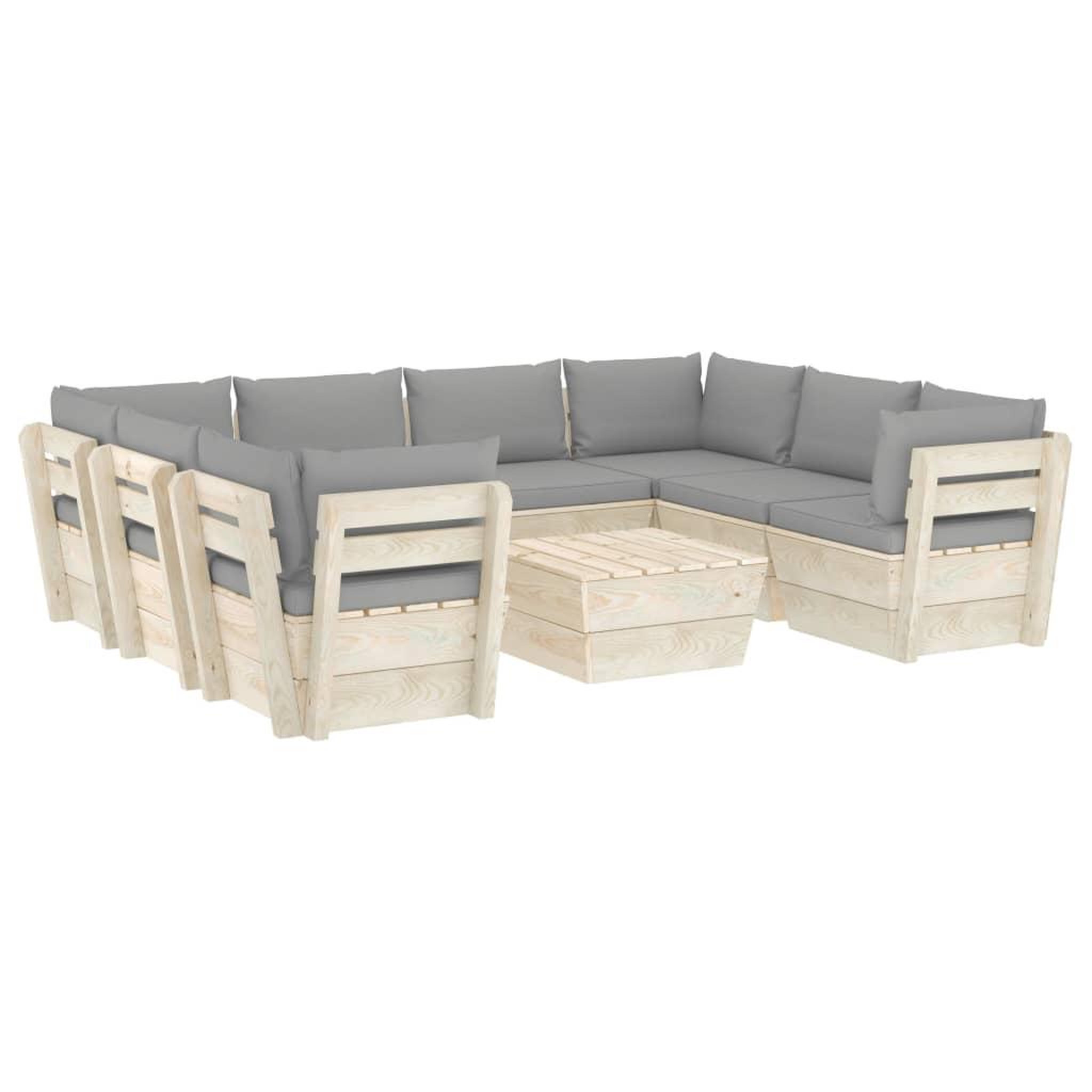 Voir la diapositive 2 : VIDAXL Salon de jardin palette 9 pcs avec coussins bois d'epicea