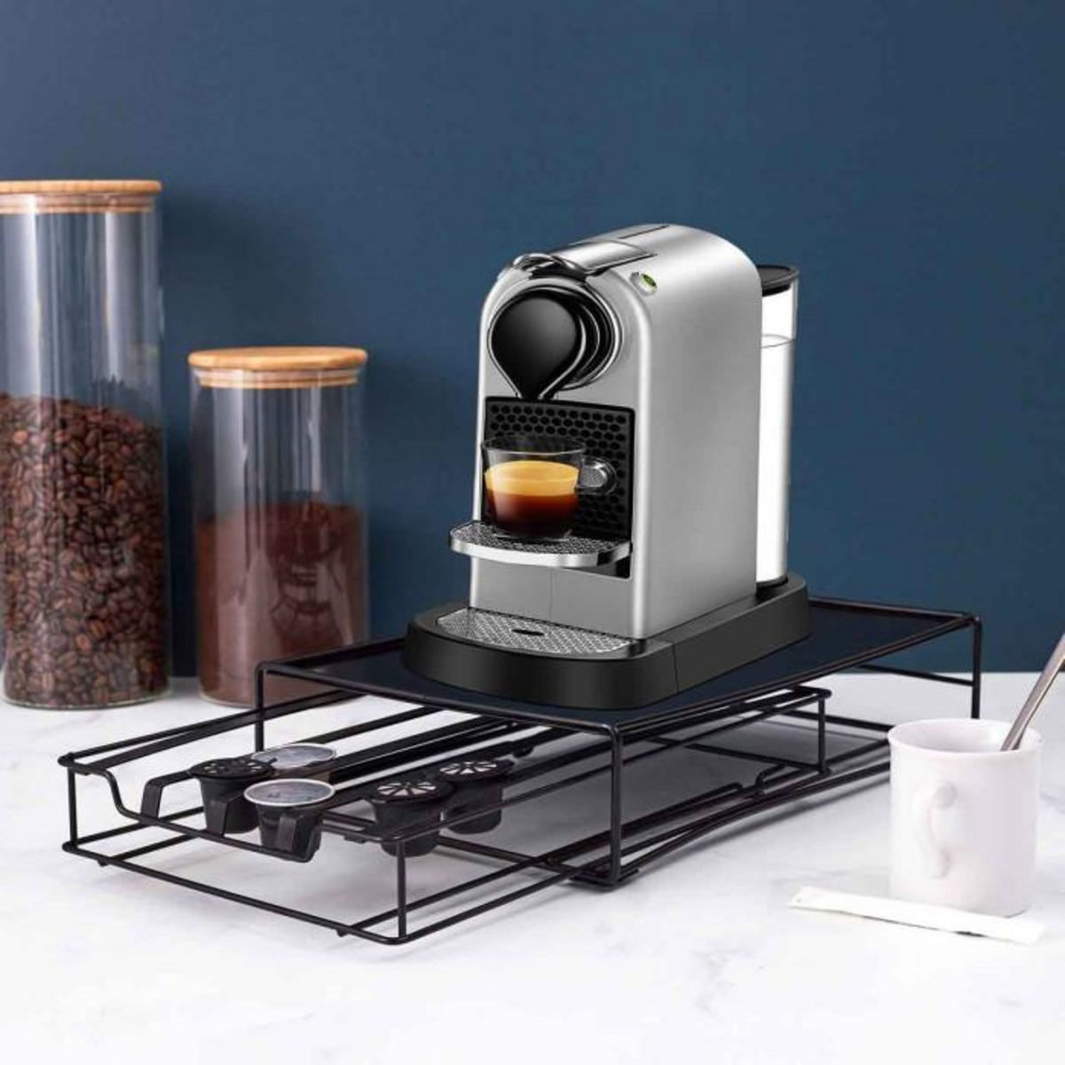 Paris Prix Tiroir Porte-Capsules Métal  Espresso  31cm Noir