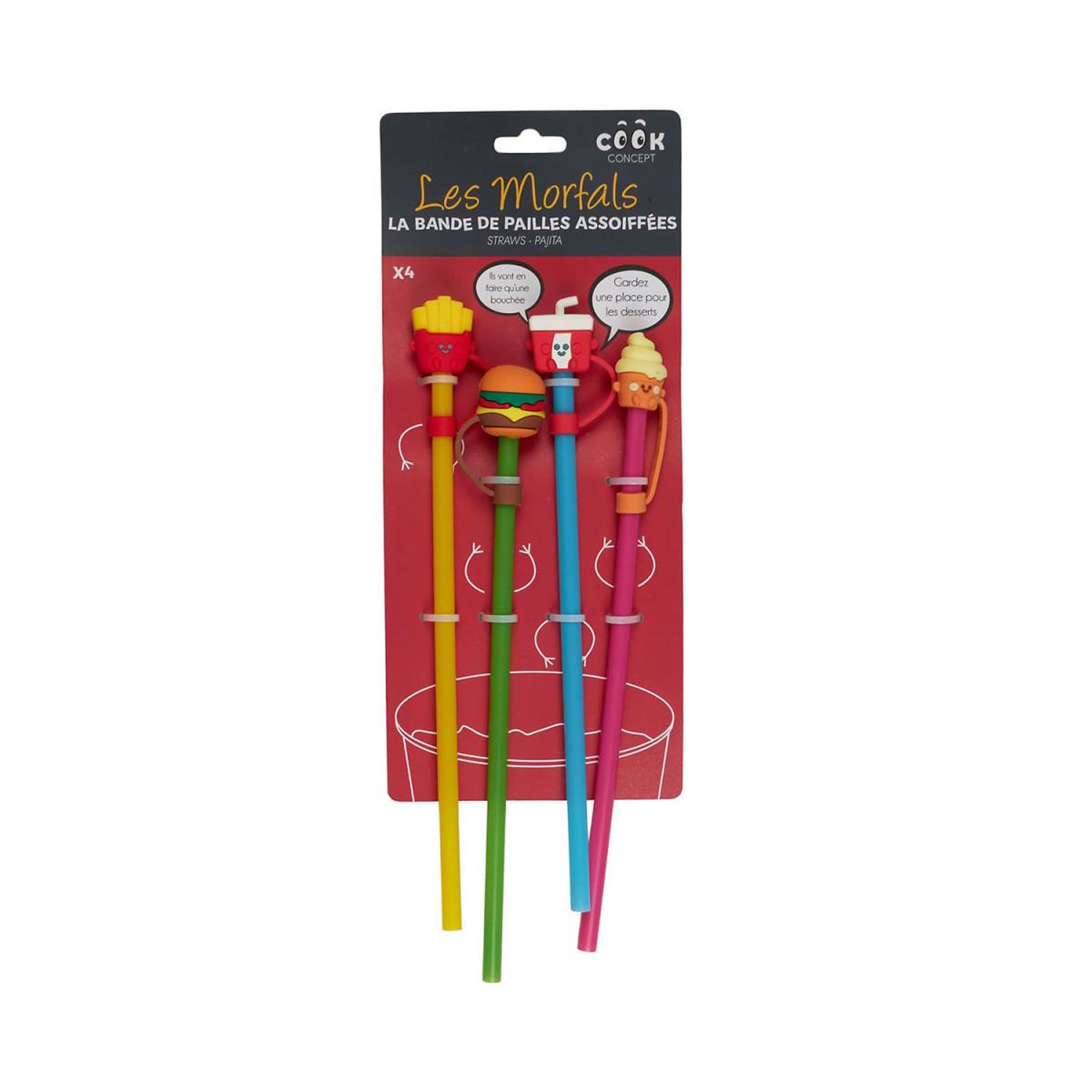 Voir la diapositive 4 : COOK CONCEPT Lot de 4 pailles avec embout  fast food  24cm multicolore