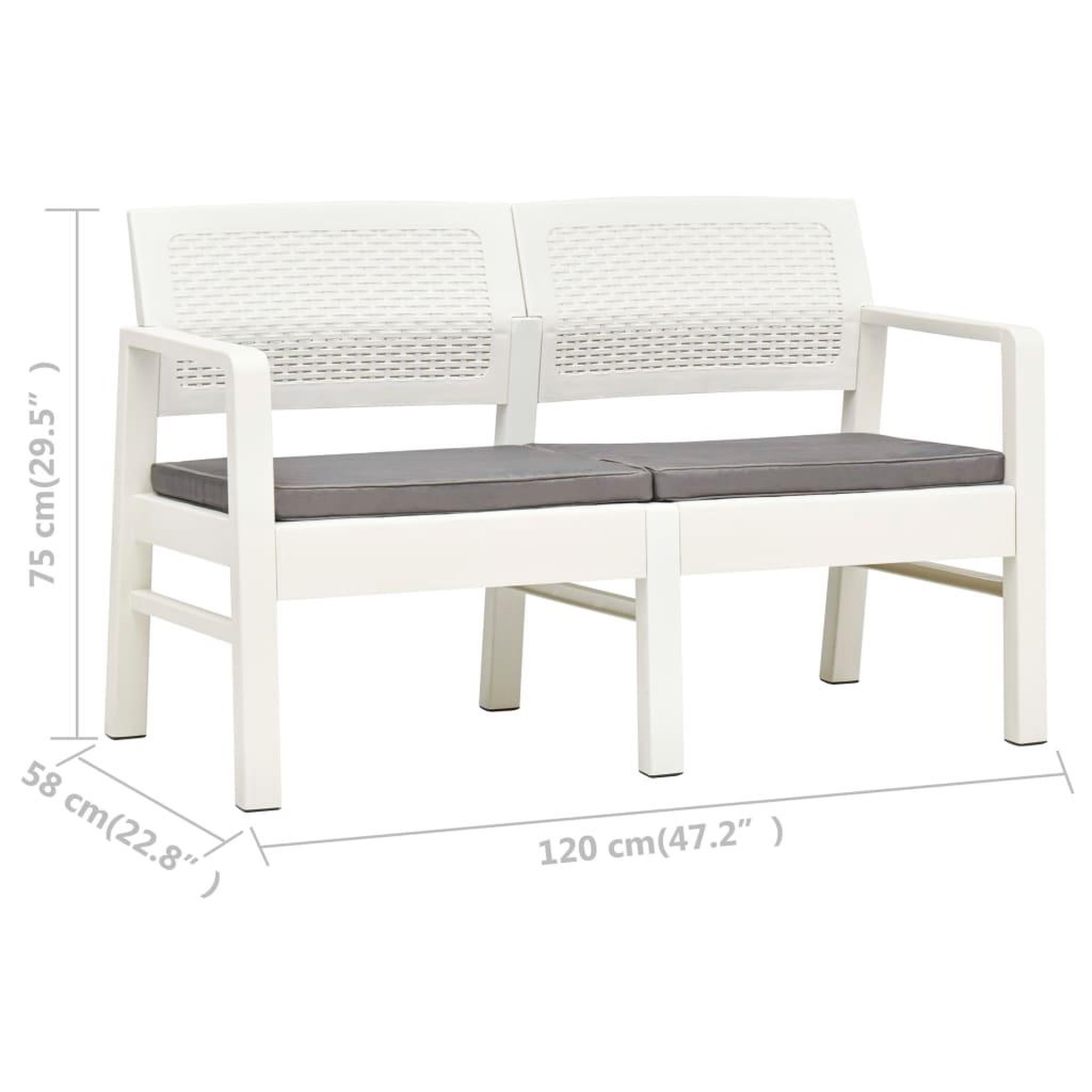 Voir la diapositive 6 : VIDAXL Banc de jardin a 2 places et coussins 120 cm Plastique Blanc