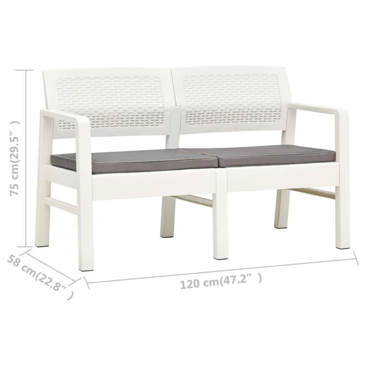 VIDAXL Banc de jardin a 2 places et coussins 120 cm Plastique Blanc