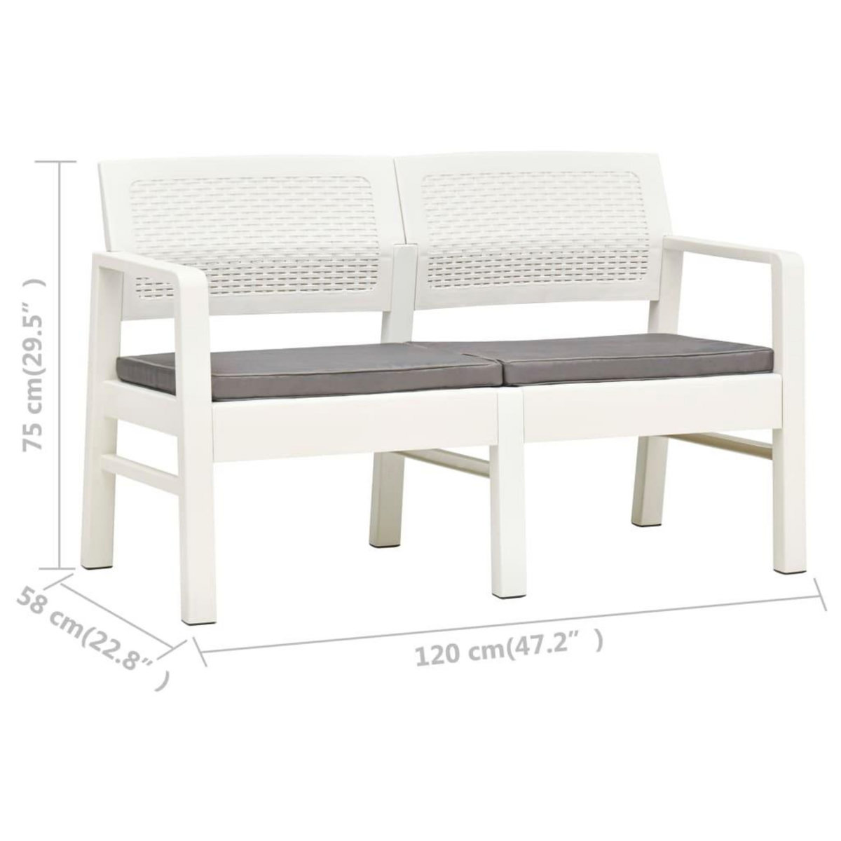 VIDAXL Banc de jardin a 2 places et coussins 120 cm Plastique Blanc