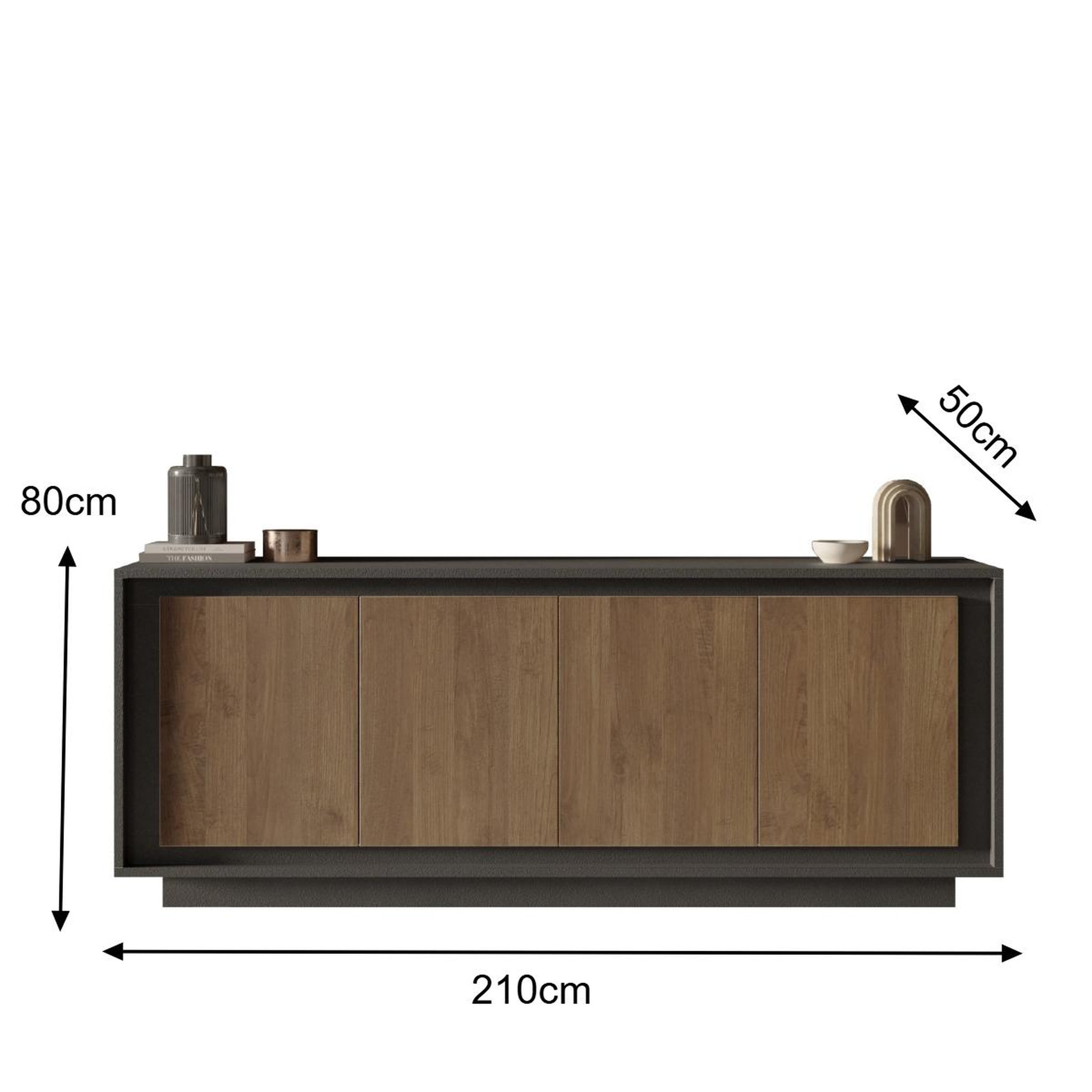 Voir la diapositive 6 : JLC KREATION Buffet bas contemporain 4 portes gris lave et noyer YORI