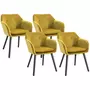 HOMCOM Lot de 4 chaises de visiteur design scandinave - pieds effilés bois noir - assise dossier accoudoirs ergonomiques velours moutarde