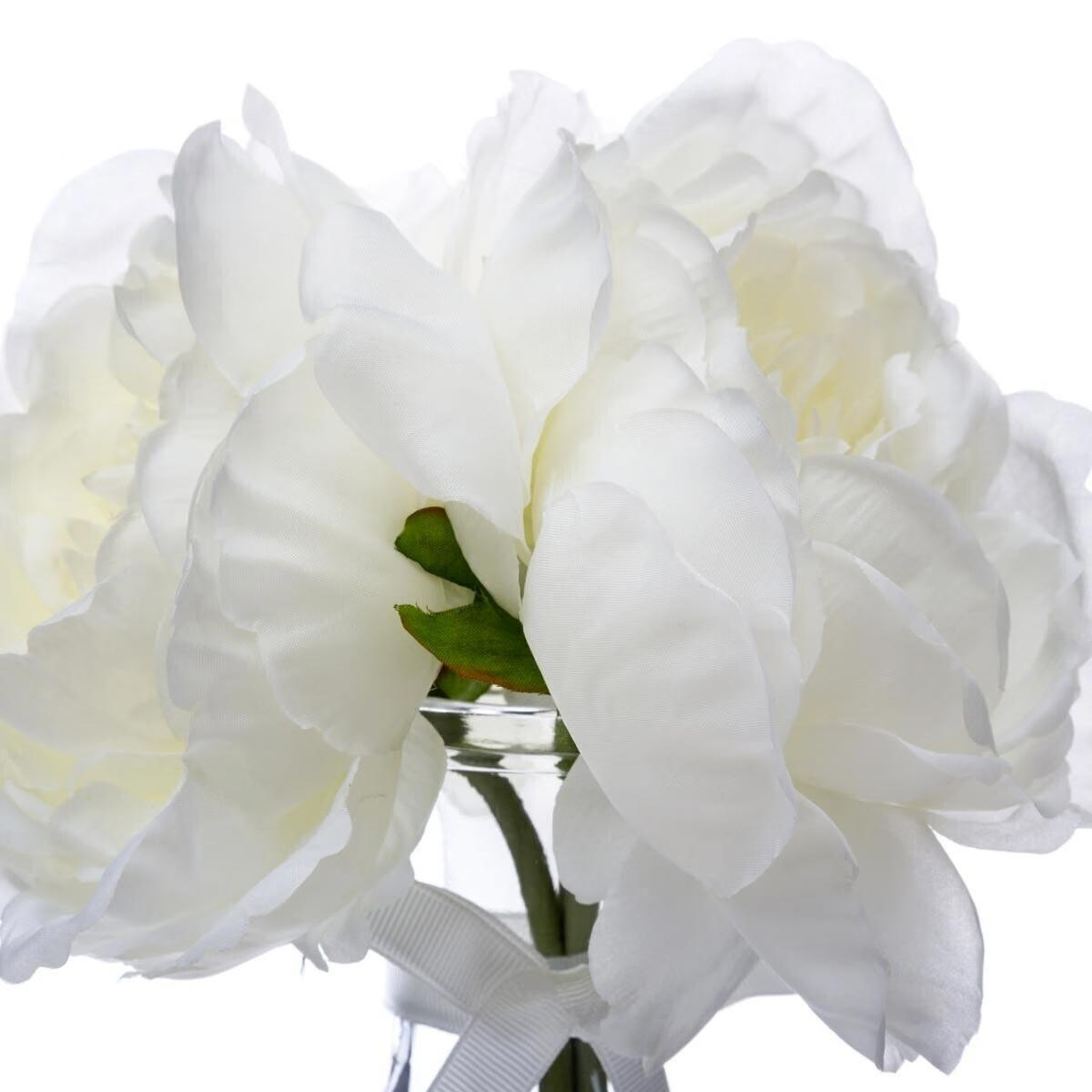Voir la diapositive 2 : ATMOSPHERA Composition florale & vase  3 pivoines  verre 25cm transparent