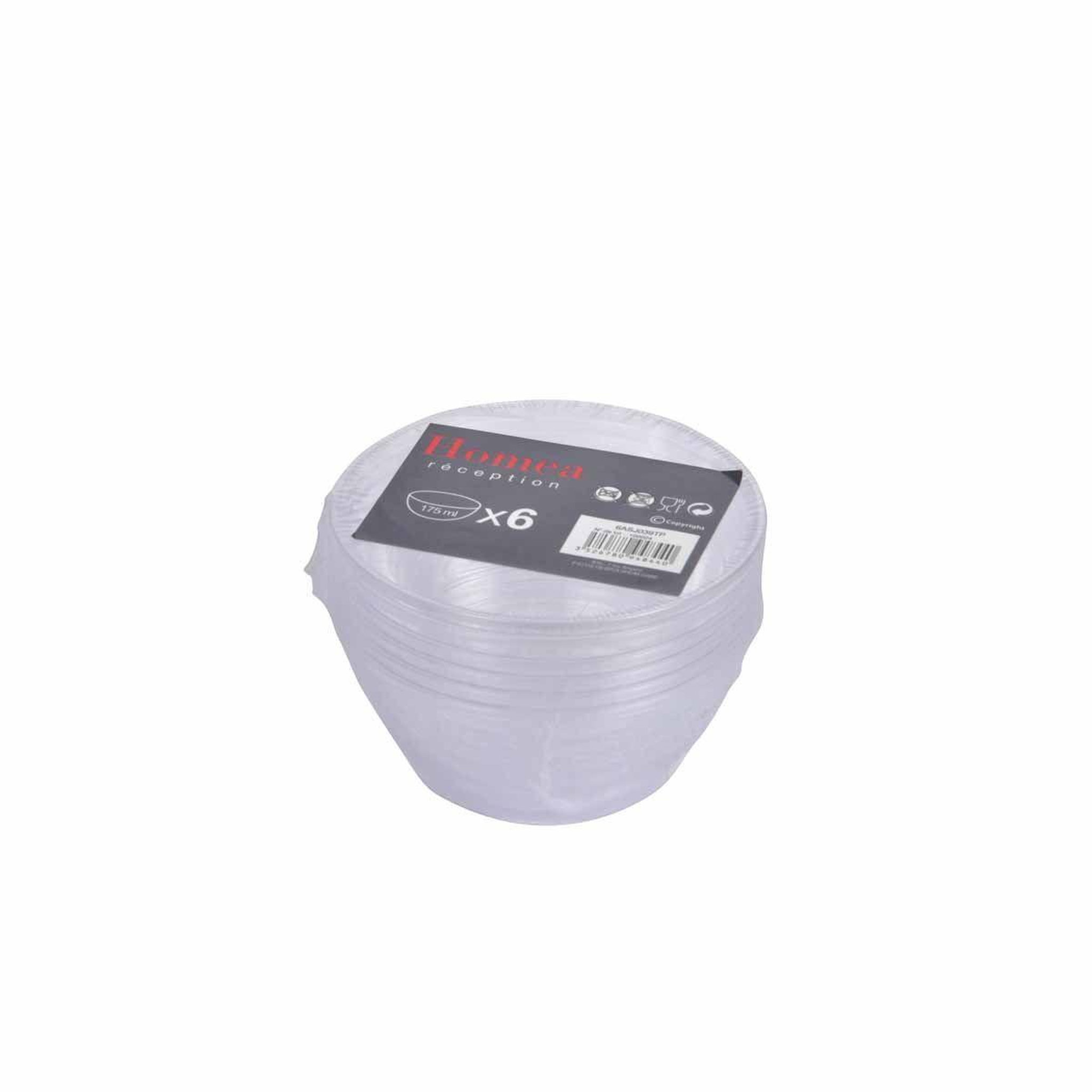 Voir la diapositive 3 : HOMEA Lot de 6 bols en plastique réutilisable  irène  175ml transparent