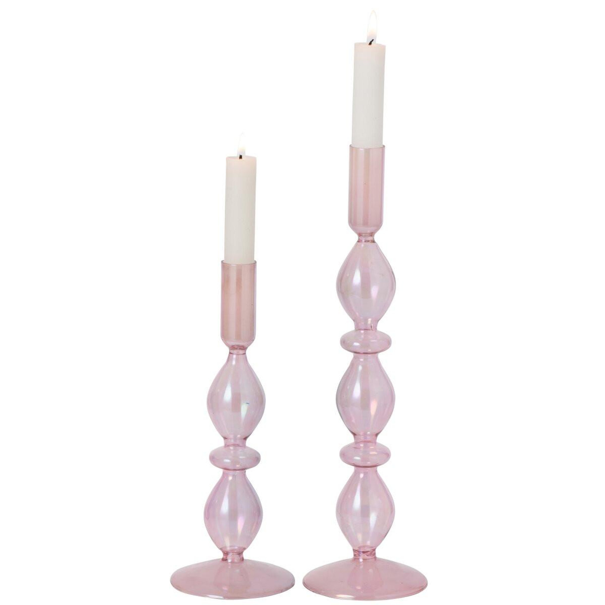Voir la diapositive 2 : J-LINE Lot de 2 Bougeoirs en Verre  Nadège  32cm Rose