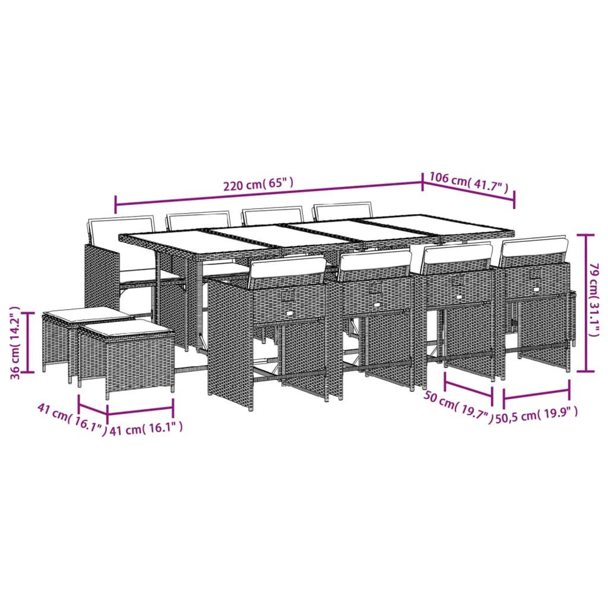 Voir la diapositive 6 : VIDAXL Ensemble a manger de jardin avec coussins 13 pcs marron rotin