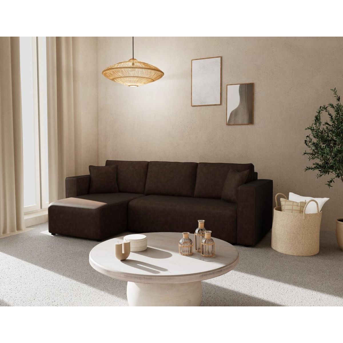 BEST MOBILIER Topaze - canapé d'angle réversible 4 places convertible avec coffre en simili