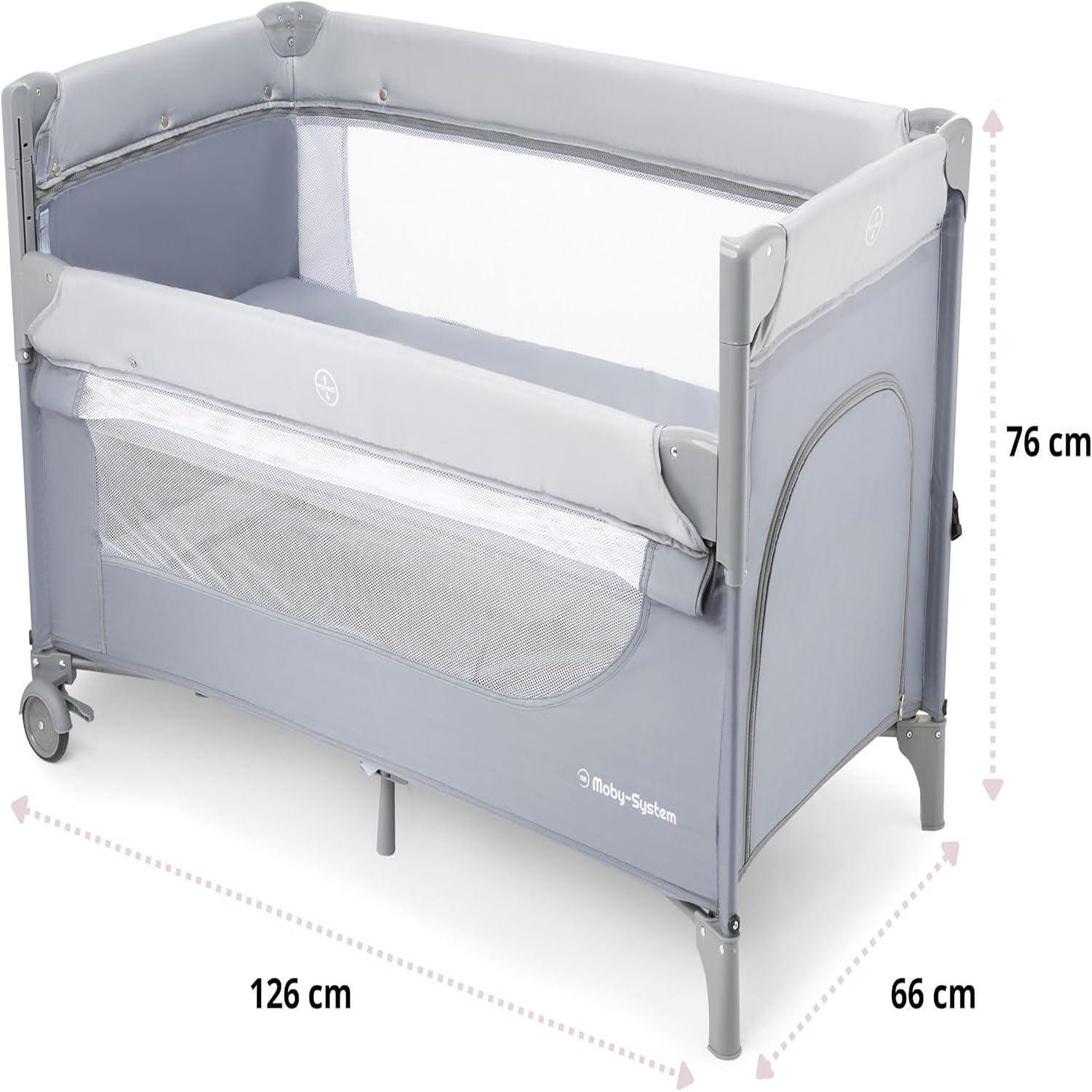 Voir la diapositive 3 : MOBY SYSTEM Lit Parapluie, Parc Bébé avec Table à Langer, Matelas, Parois Aérées, Réglage 4 Niveaux, Roues