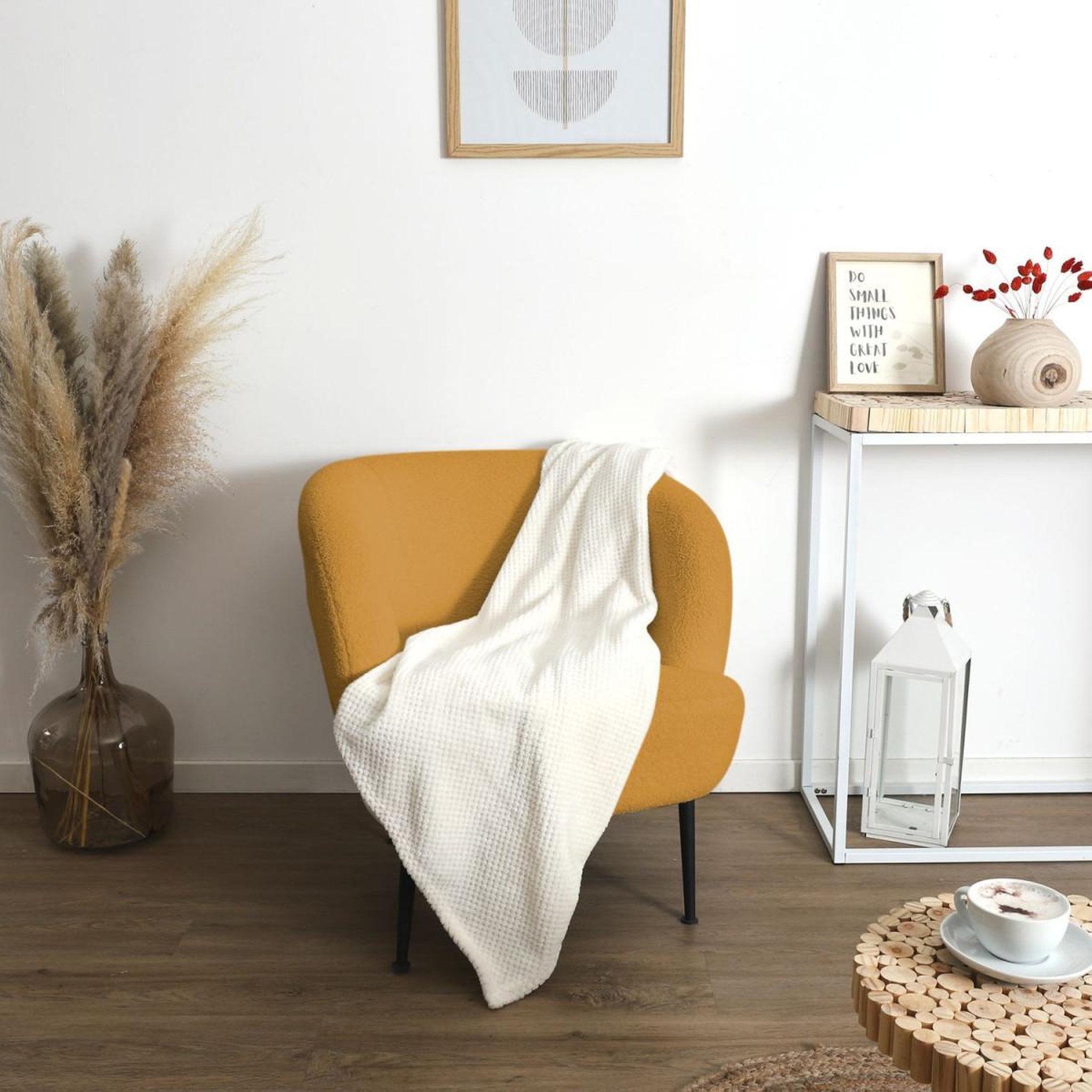 Voir la diapositive 5 : The Home Deco Factory Plaid nid d'abeille  crush  120x150cm crème