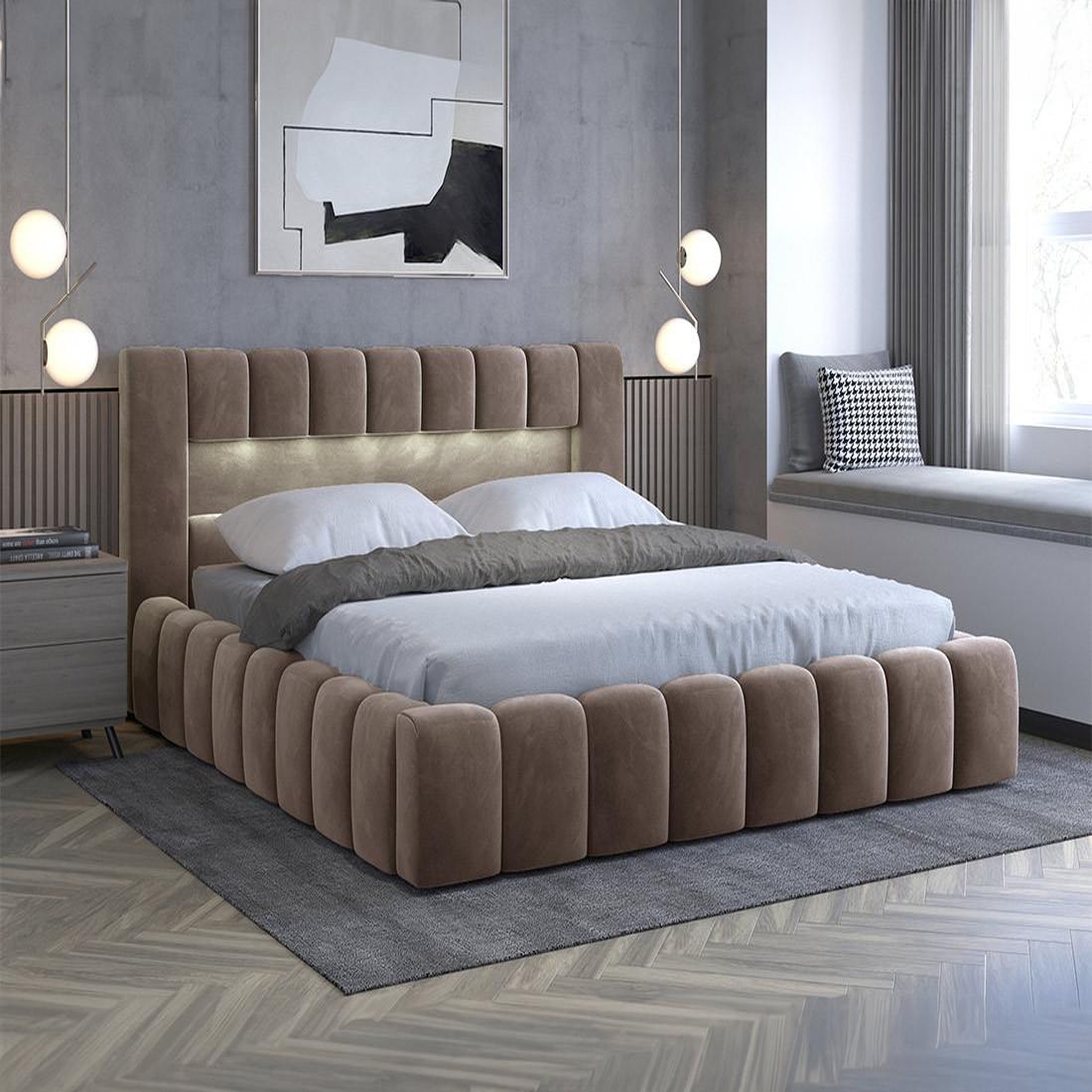 Voir la diapositive 2 : BEST MOBILIER Cleo - lit coffre avec led - 180x200 cm - sommier inclus - en velours