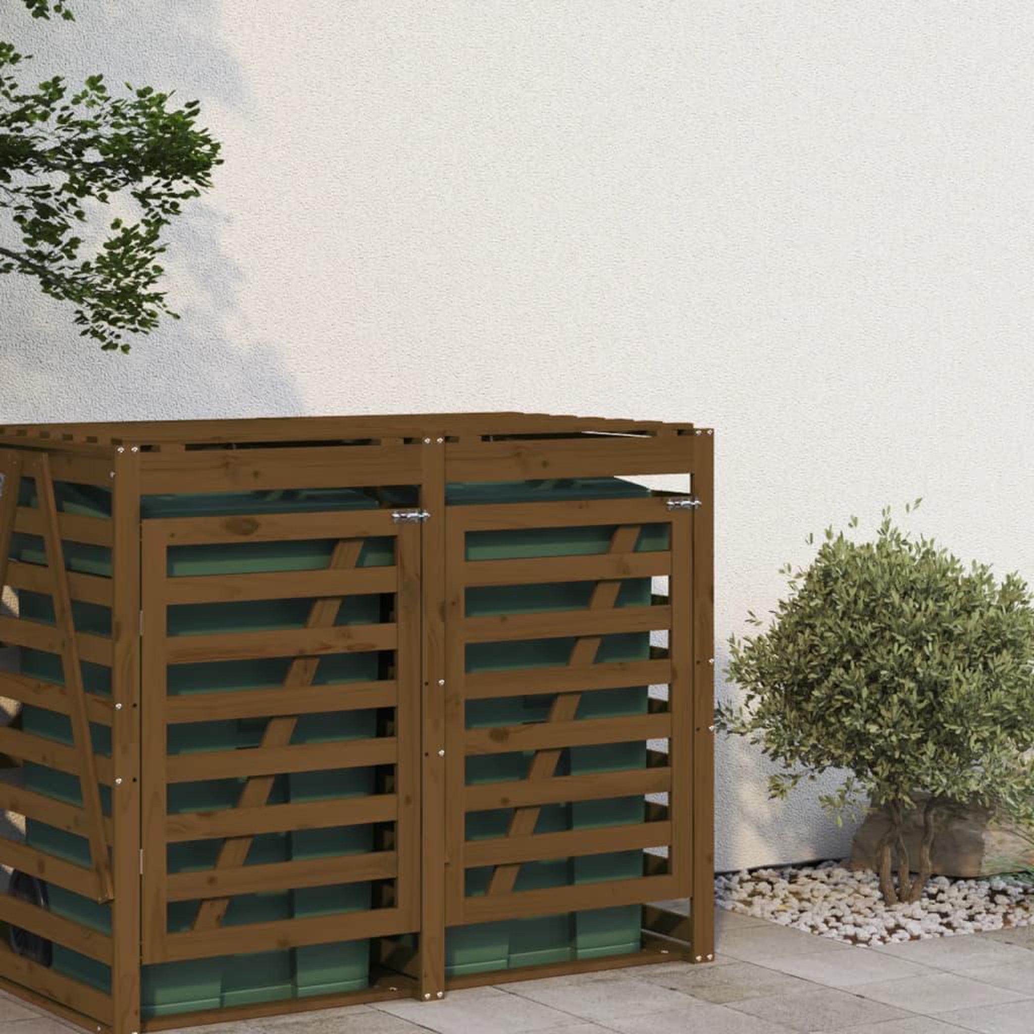 Voir la diapositive 3 : VIDAXL Extension d'abri de poubelle sur roulettes brun miel bois pin