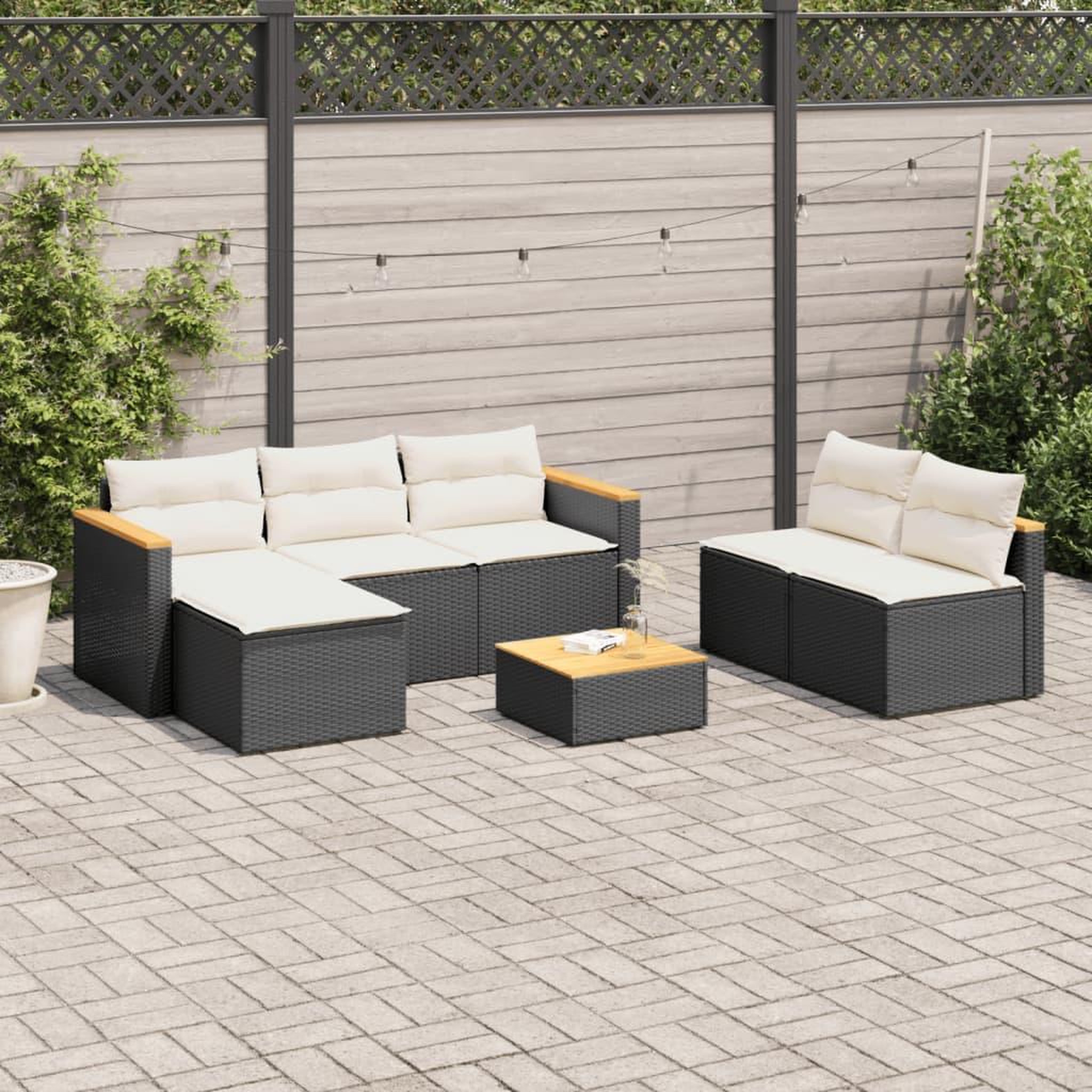 VIDAXL Salon de jardin 5 pcs avec coussins noir resine tressee acacia
