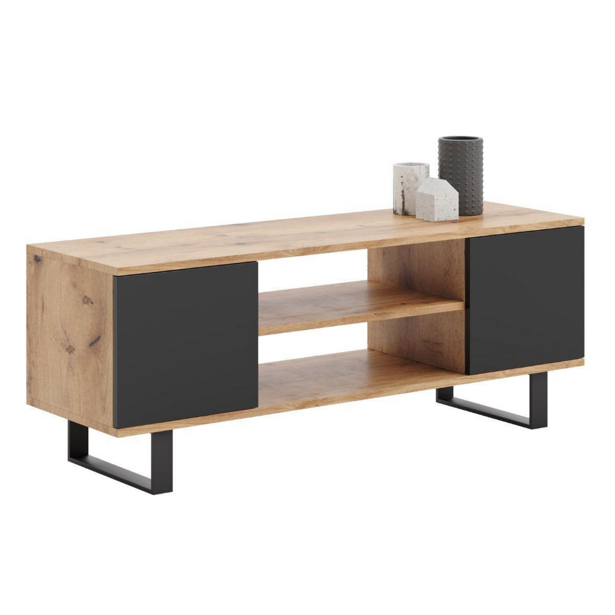 KOBI Meuble TV FOCUS 135 cm en style loft noir moderne