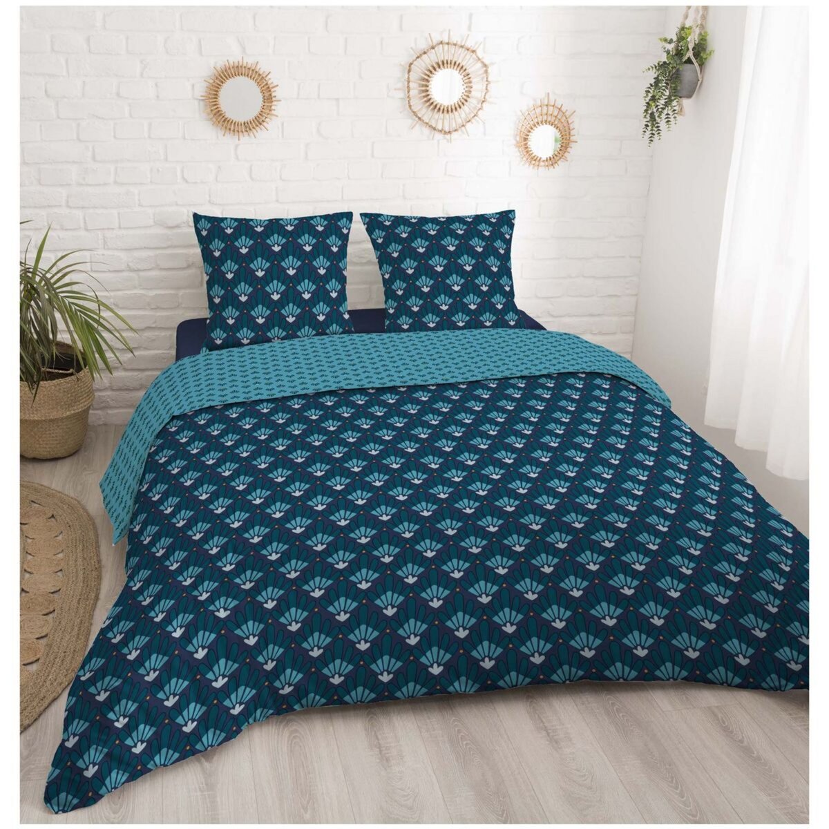 ACTUEL Parure housse de couette en coton 57 fils motif art déco WILSON