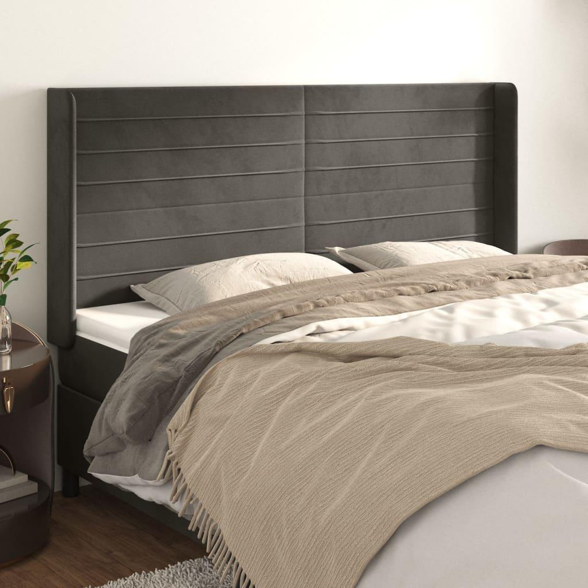 Voir la diapositive 1 : VIDAXL Tete de lit avec oreilles Gris fonce 163x16x118/128 cm Velours