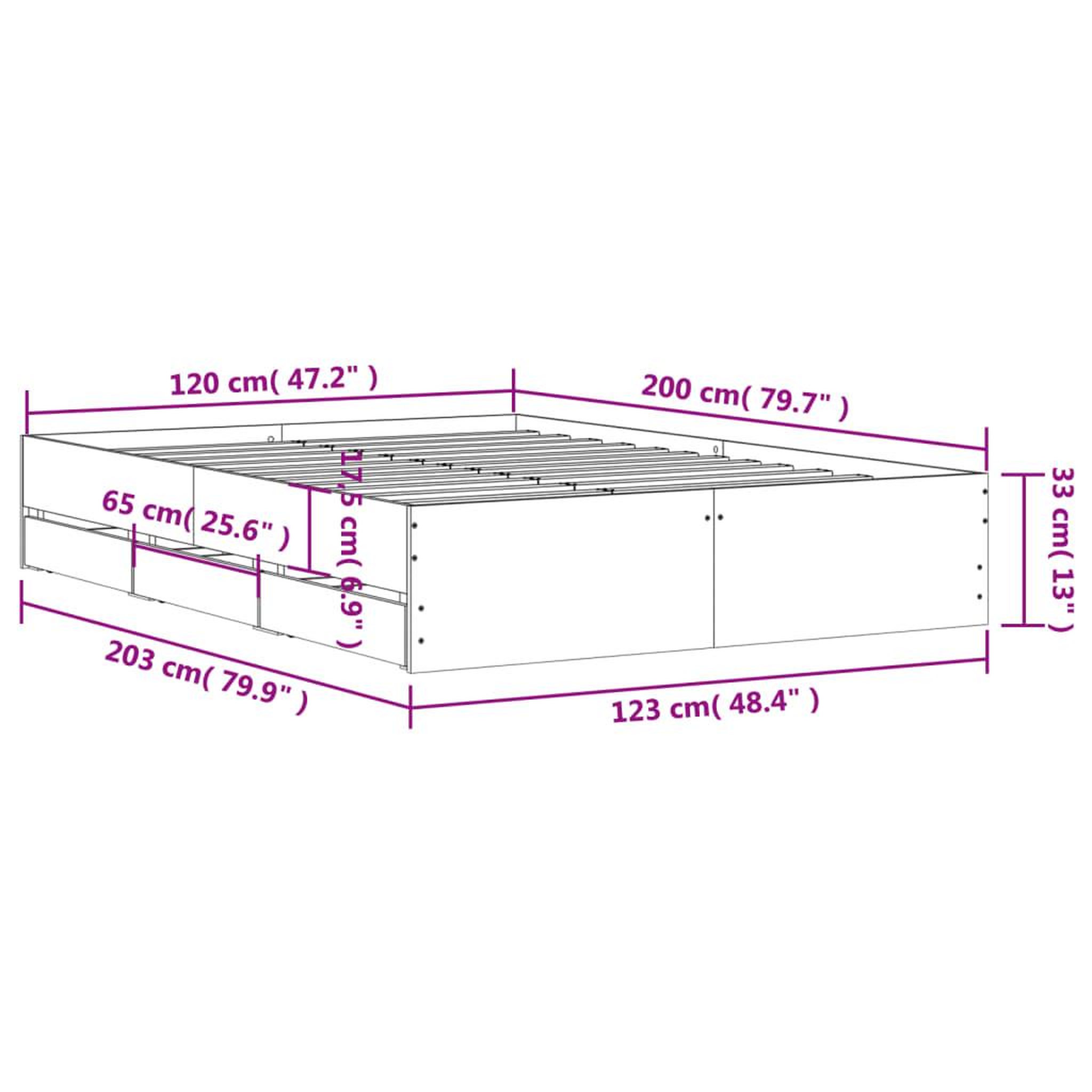 Voir la diapositive 6 : VIDAXL Cadre de lit avec tiroirs sans matelas chene fume 120x200 cm