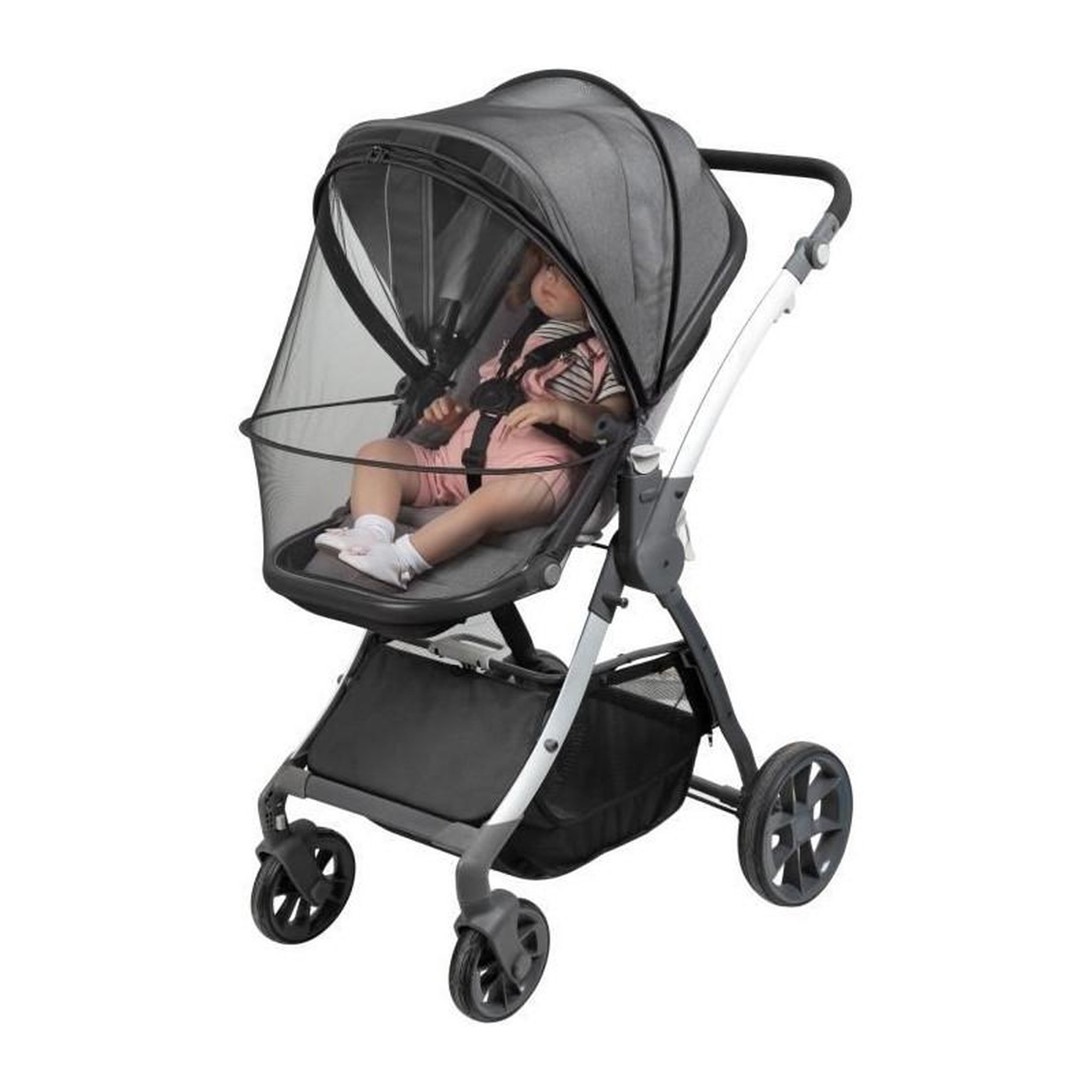 Voir la diapositive 2 : TINEO Moustiquaire pour poussette TINEO ALL INCLUSIVE - Ouverture facile avec zip - Poche rangement incluse