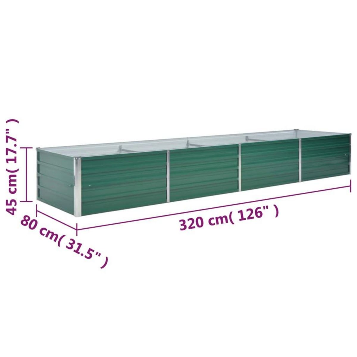 VIDAXL Lit sureleve de jardin Acier galvanise 320x80x45 cm Vert