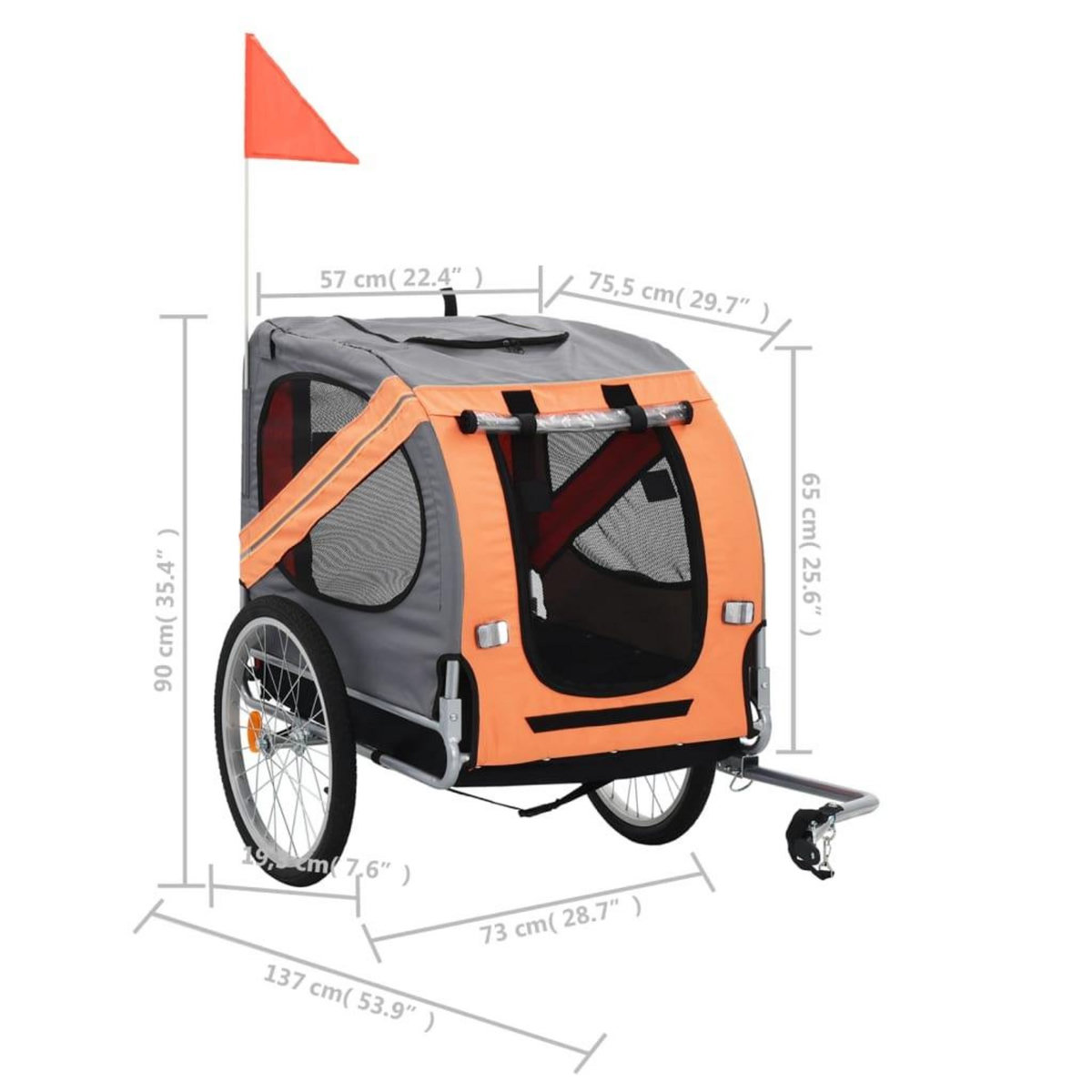 VIDAXL Remorque de velo pour animaux de compagnie orange et gris