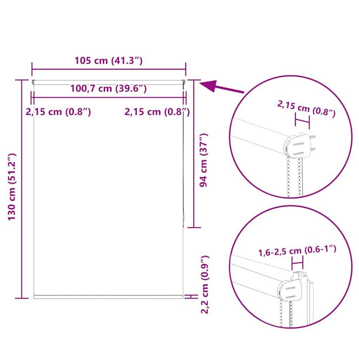 VIDAXL Store enrouleur occultant cafe 105x130cm largeur du tissu