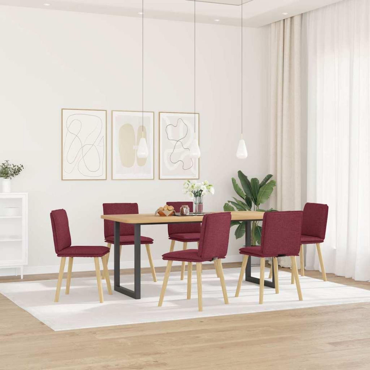 VIDAXL Chaises a manger lot de 6 rouge bordeaux tissu