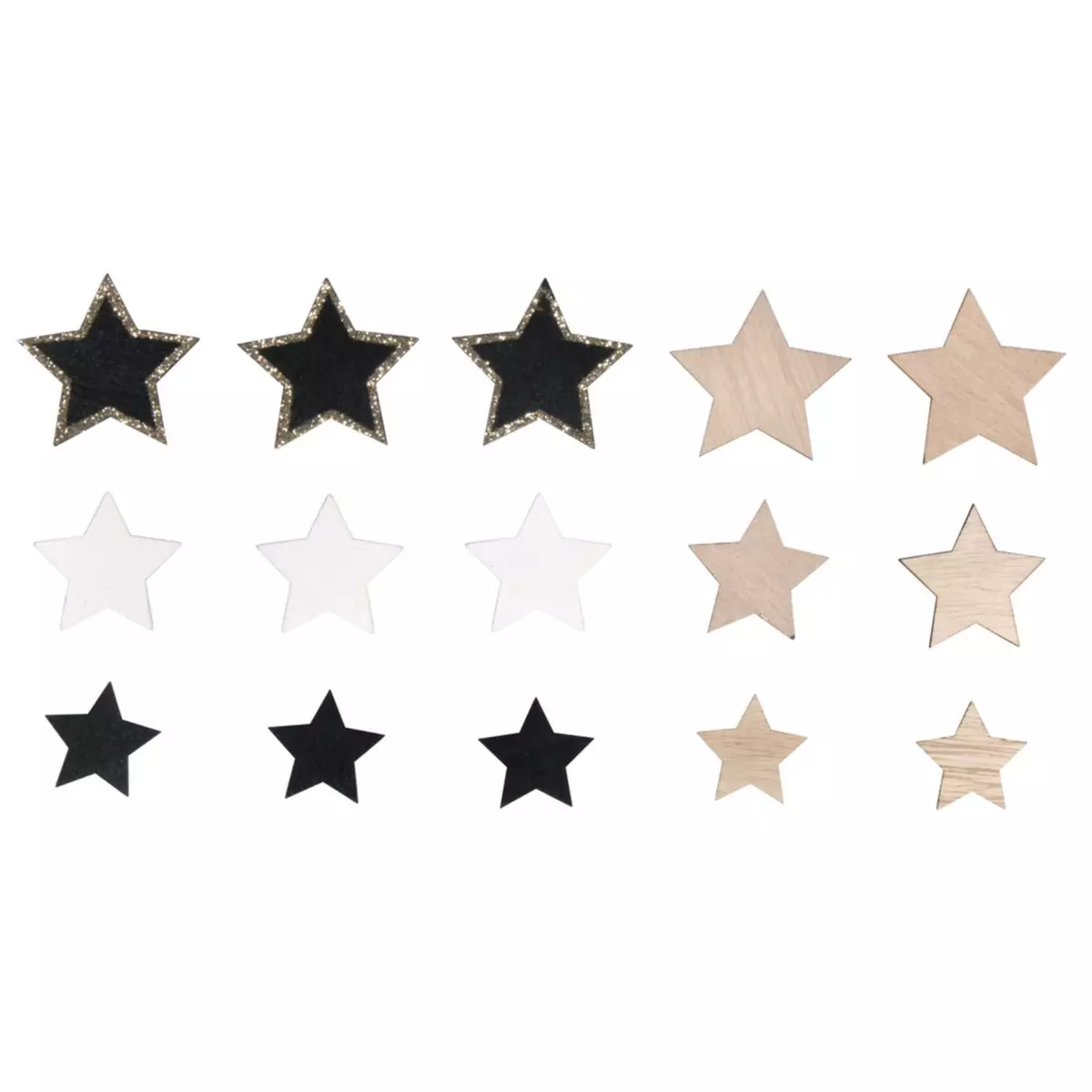 Rayher 14 étoiles adhésives en bois - 6 types - 3 à 5 cm