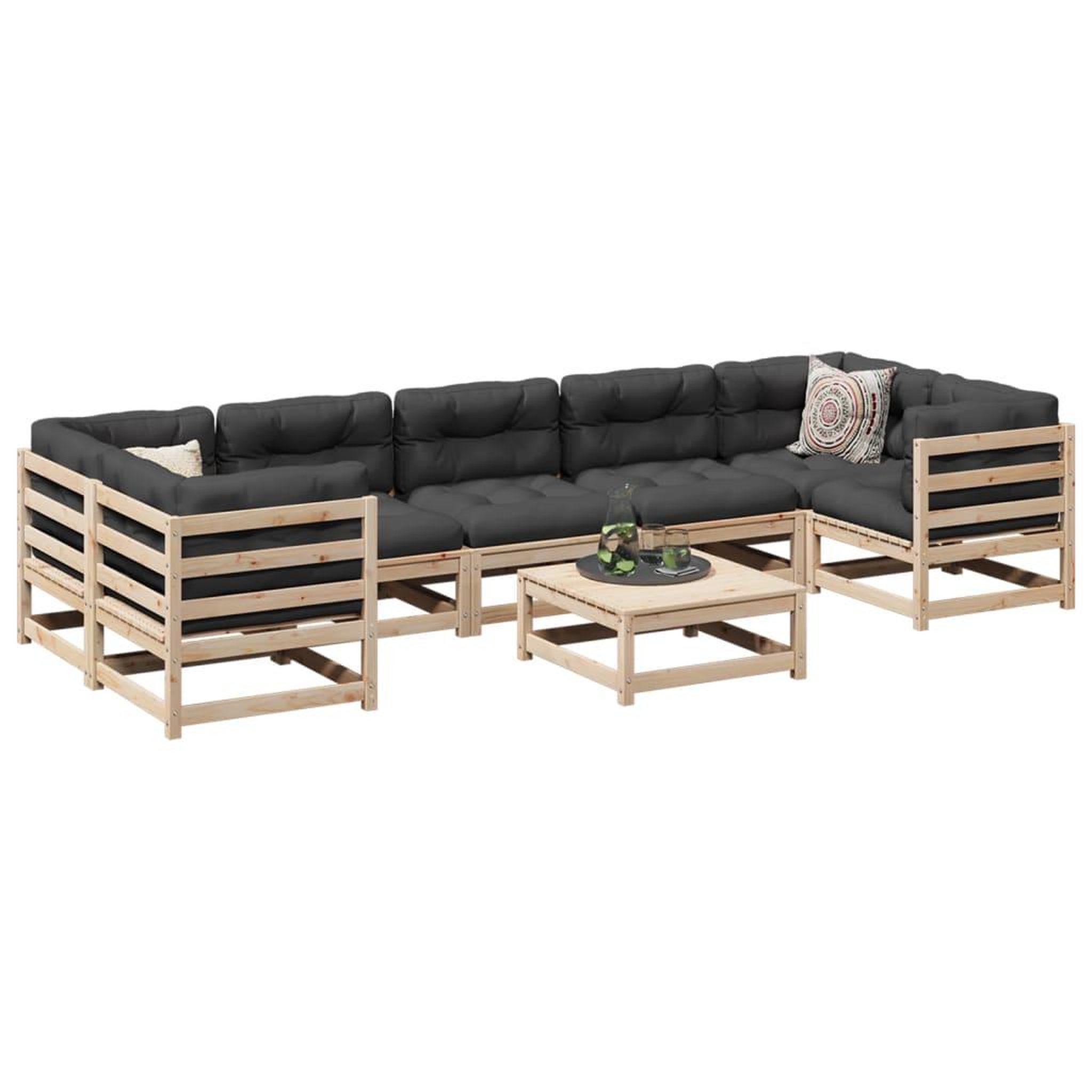 Voir la diapositive 1 : VIDAXL Salon de jardin 8 pcs avec coussins bois de pin massif
