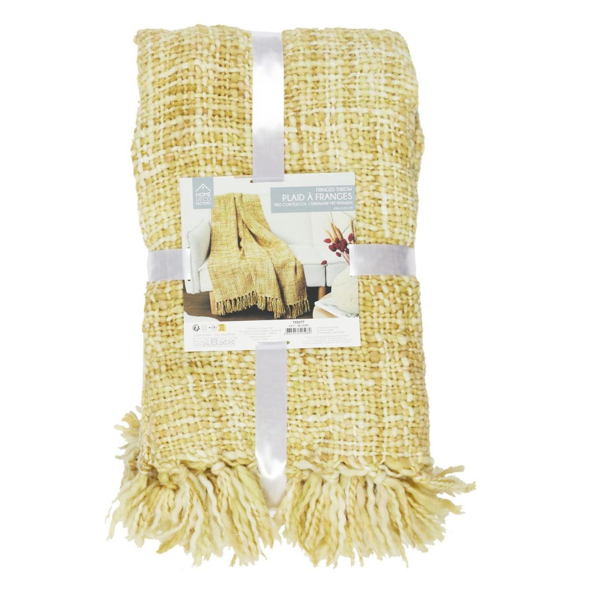 Voir la diapositive 4 : The Home Deco Factory Plaid maille tressée  chunky  125x150cm jaune