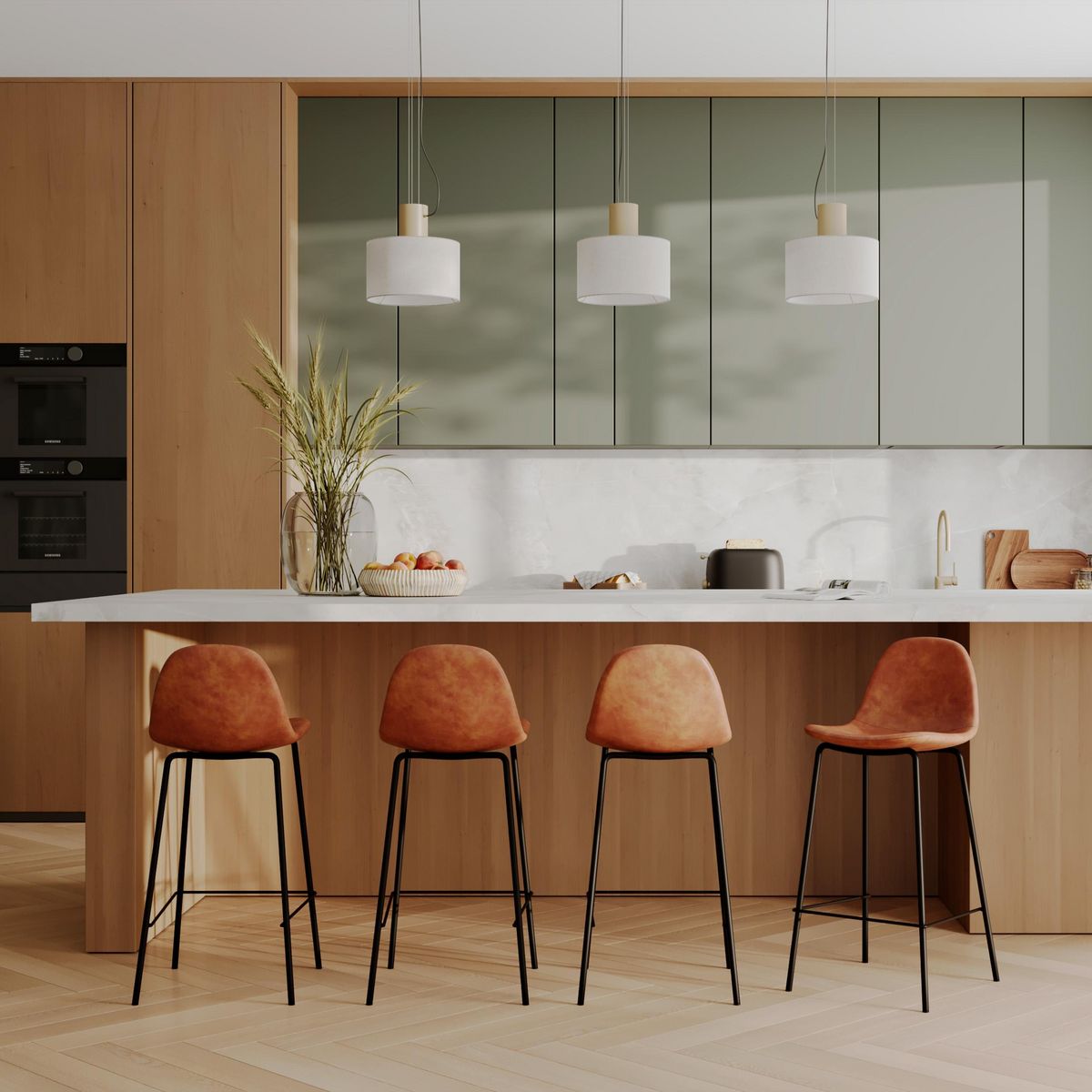 Rendez vous déco Lot de 2 chaises pour îlot central 65 cm en cuir synthétique marron - Henrik