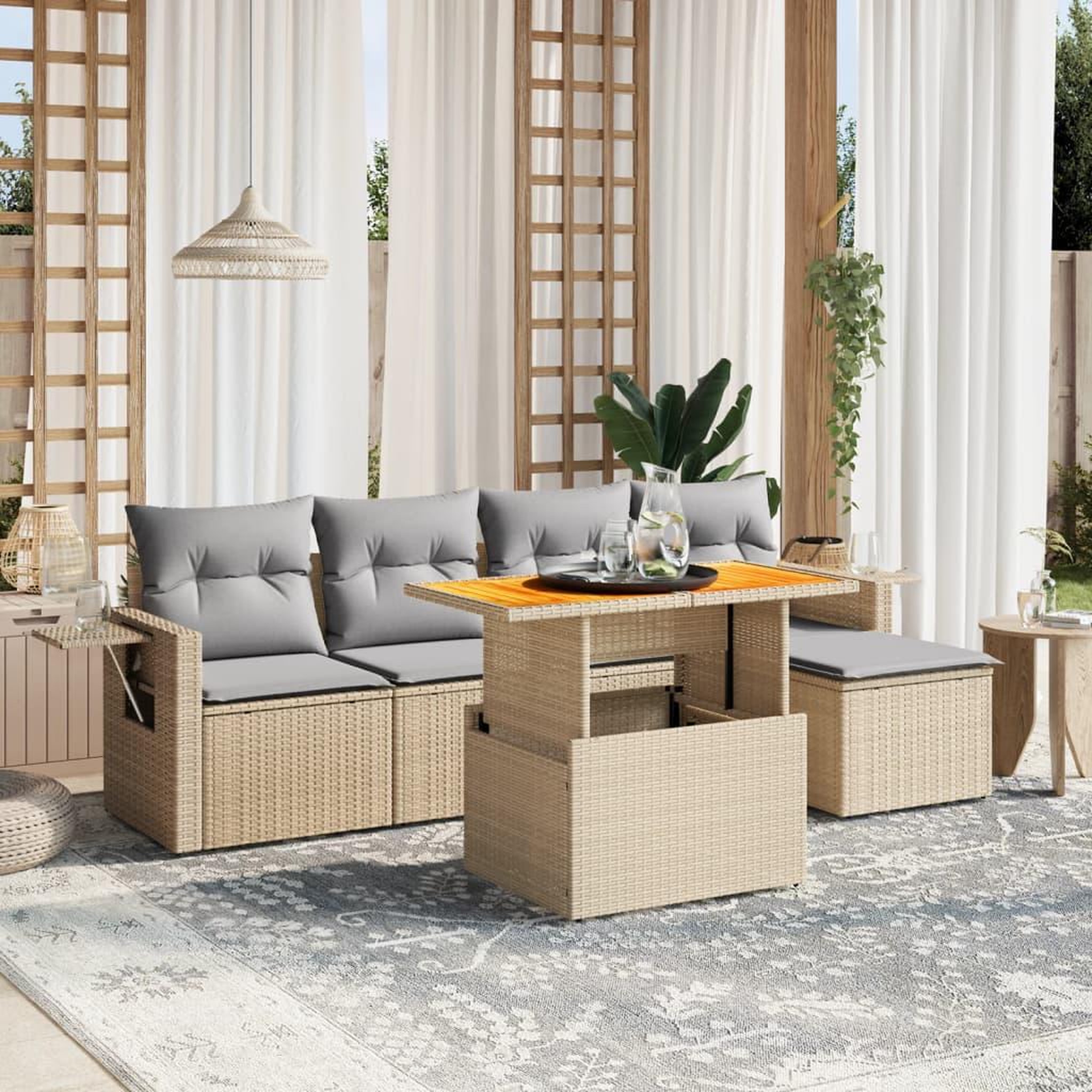 VIDAXL Salon de jardin avec coussins 6 pcs beige resine tressee