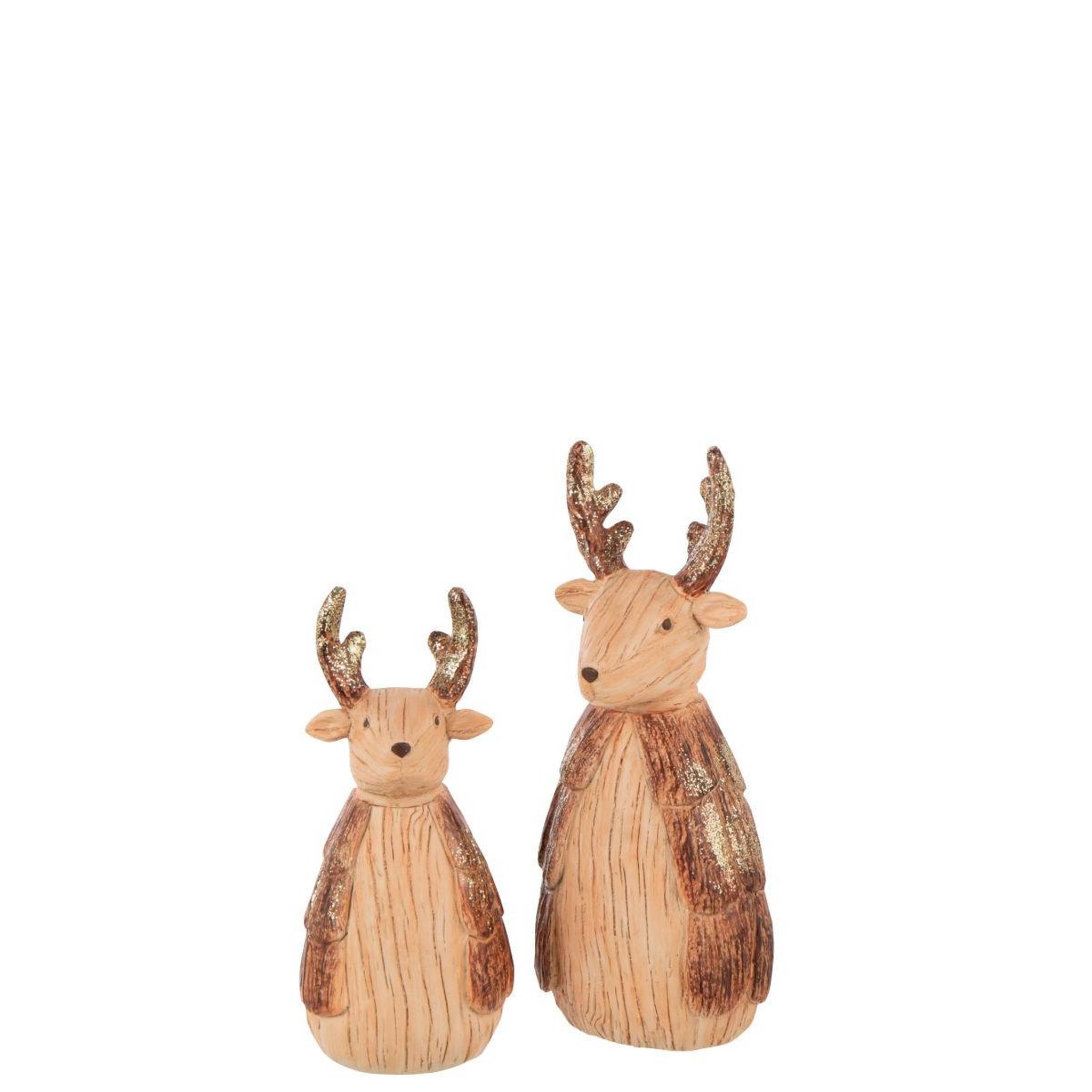 Voir la diapositive 2 : J-LINE Statuette déco renne  imitation bois  26cm camel